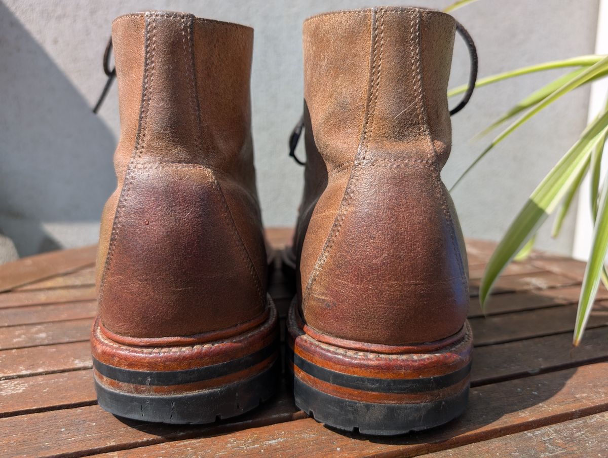 Photo by Frank on August 15, 2025 of the Grant Stone Brass Boot in C.F. Stead Natural Waxy Commander Suede.
