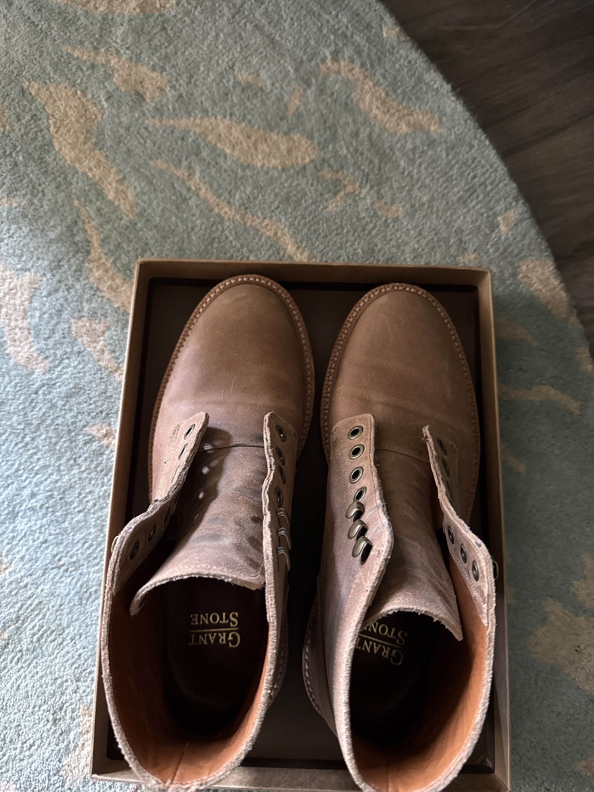 Photo by phantomboots on October 11, 2025 of the Grant Stone Diesel Boot in C.F. Stead Natural Waxy Commander Suede.