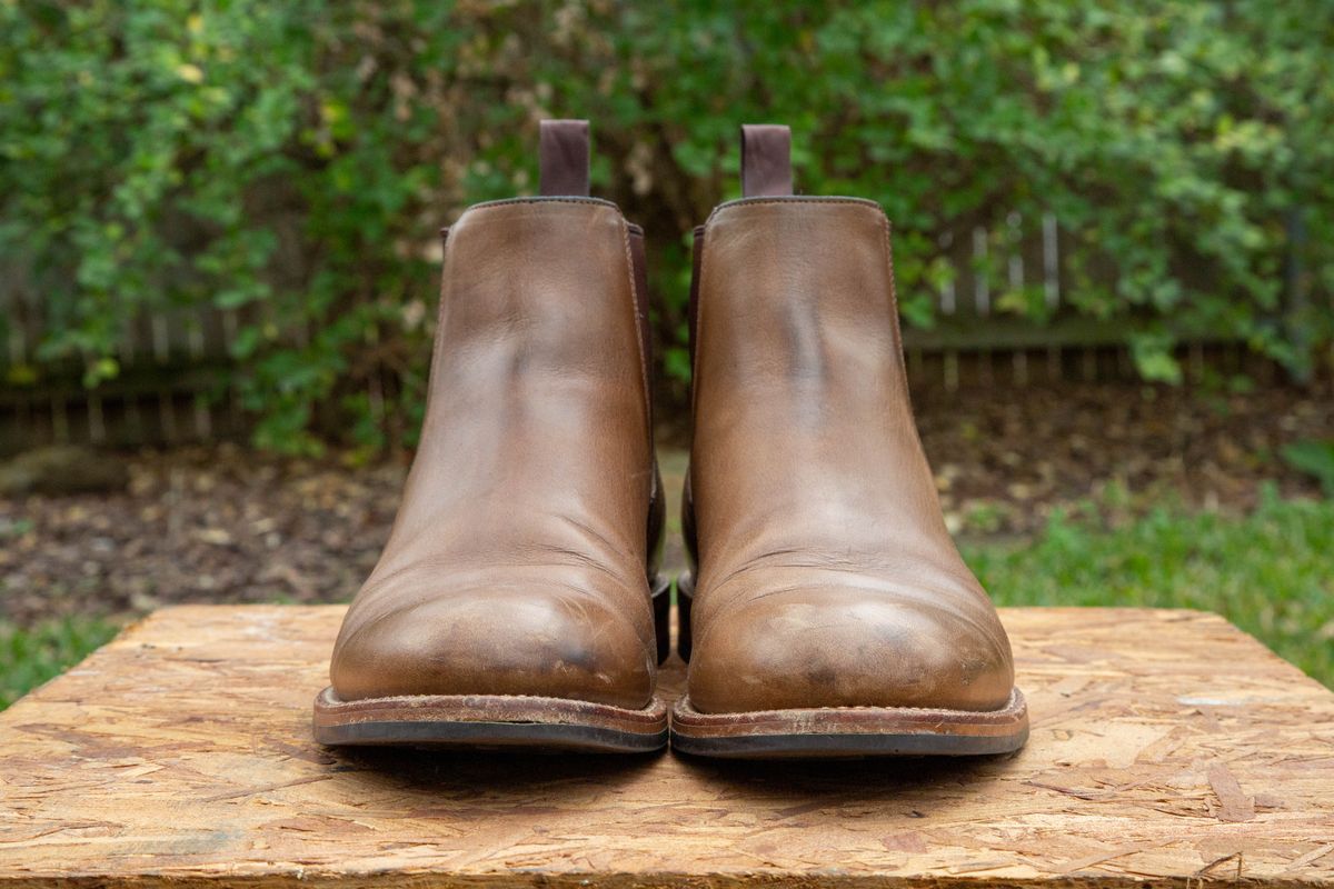 Photo by alanight on January 4, 2025 of the Grant Stone Chelsea Boot in Horween Dune Chromexcel.