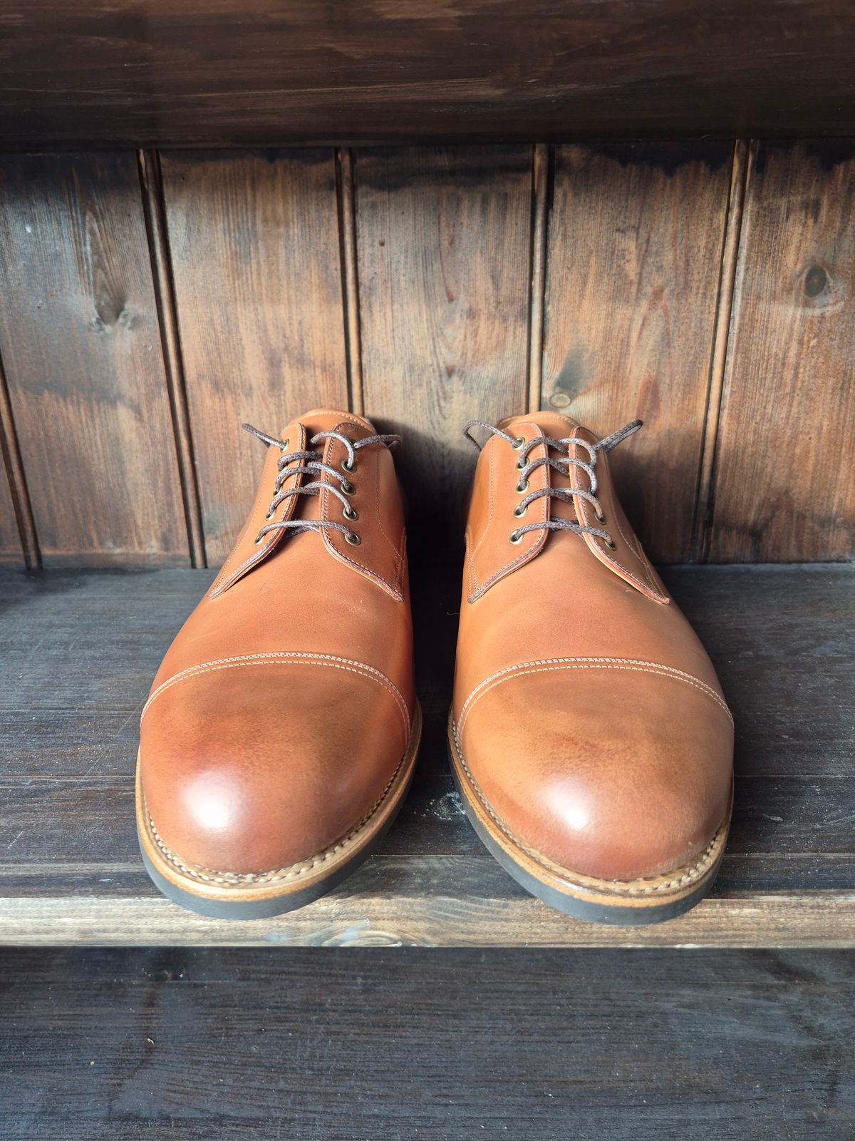 Photo by Natty on November 2, 2025 of the Carmina Custom Cap Toe Derby 80444 in Horween Natural Shell Cordovan.