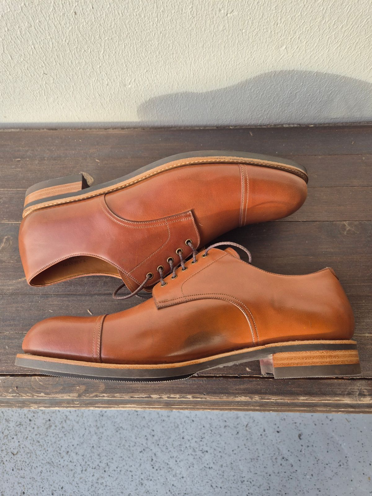 Photo by Natty on November 2, 2025 of the Carmina Custom Cap Toe Derby 80444 in Horween Natural Shell Cordovan.