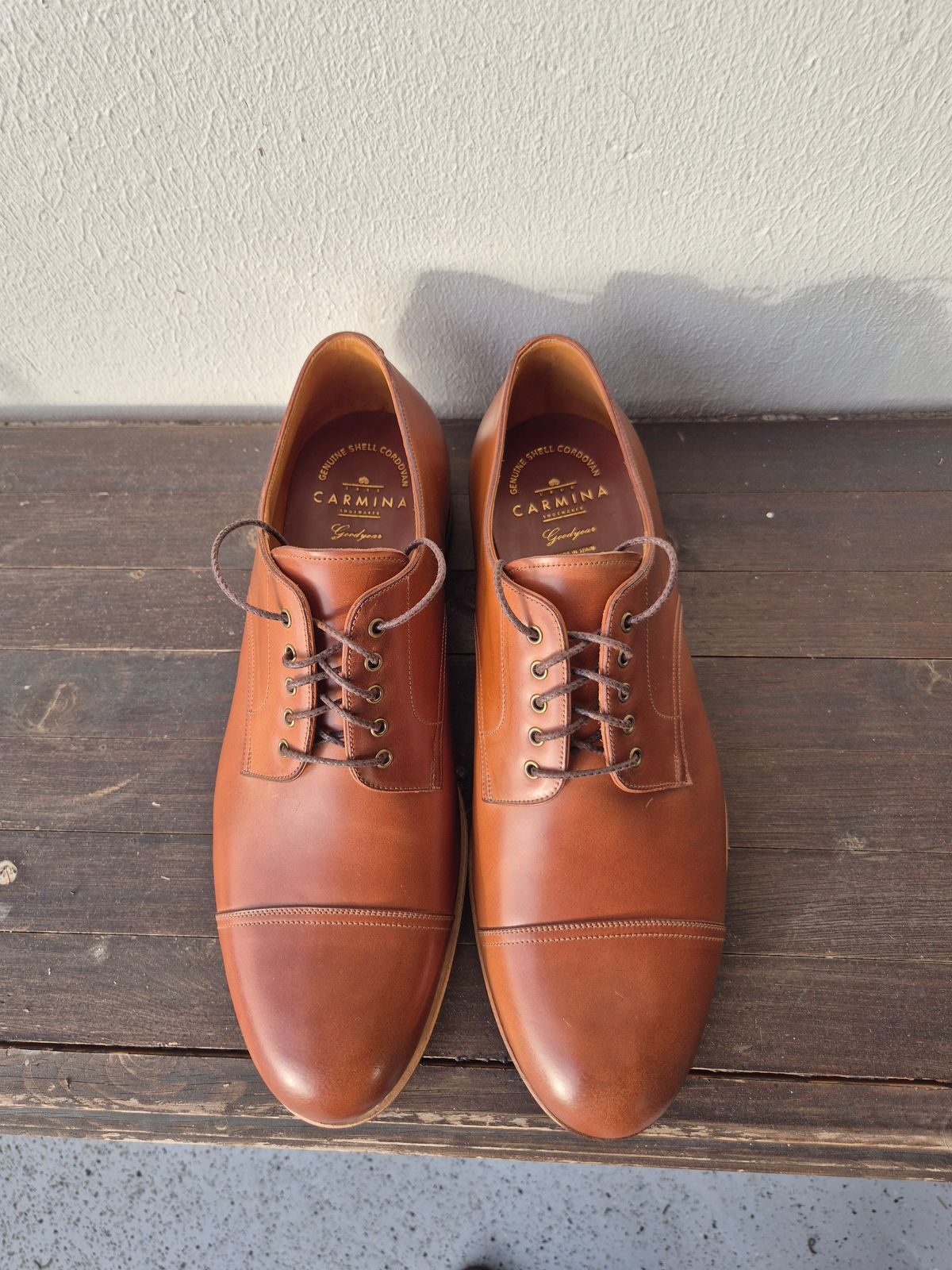 Photo by Natty on November 2, 2025 of the Carmina Custom Cap Toe Derby 80444 in Horween Natural Shell Cordovan.