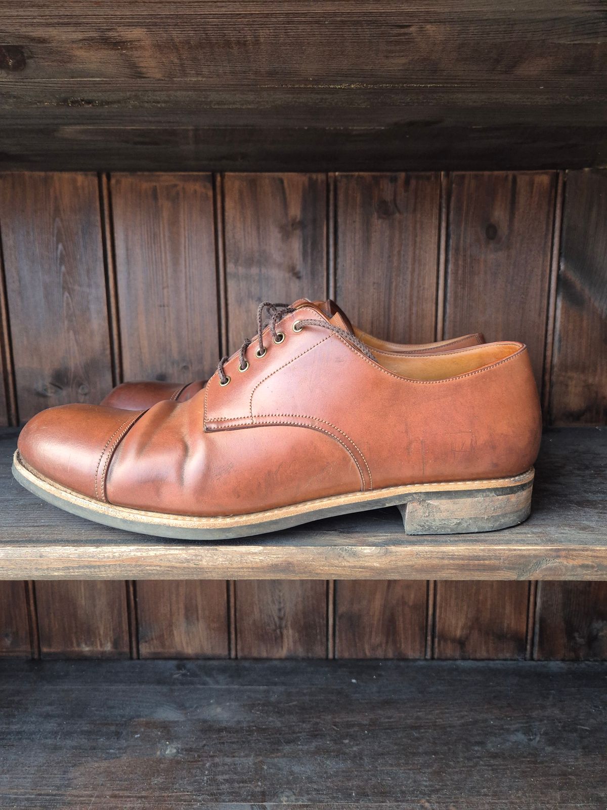 Photo by Natty on January 3, 2026 of the Carmina Custom Cap Toe Derby 80444 in Horween Natural Shell Cordovan.