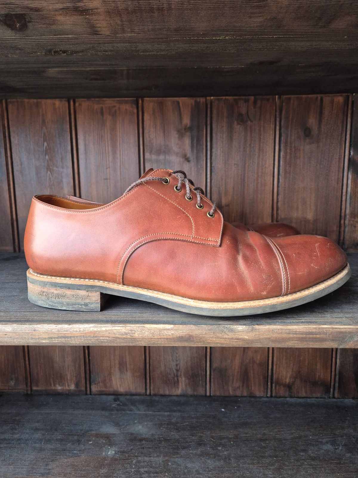 Photo by Natty on January 3, 2026 of the Carmina Custom Cap Toe Derby 80444 in Horween Natural Shell Cordovan.