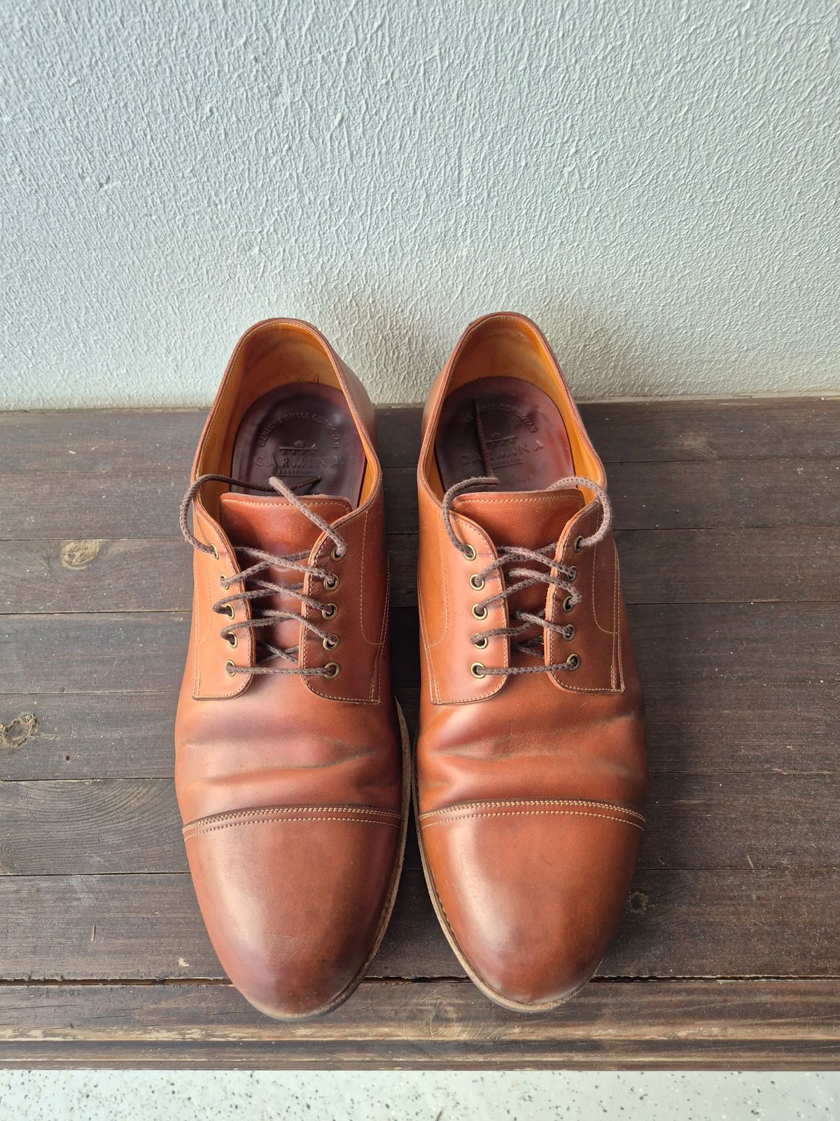 Photo by Natty on January 3, 2026 of the Carmina Custom Cap Toe Derby 80444 in Horween Natural Shell Cordovan.