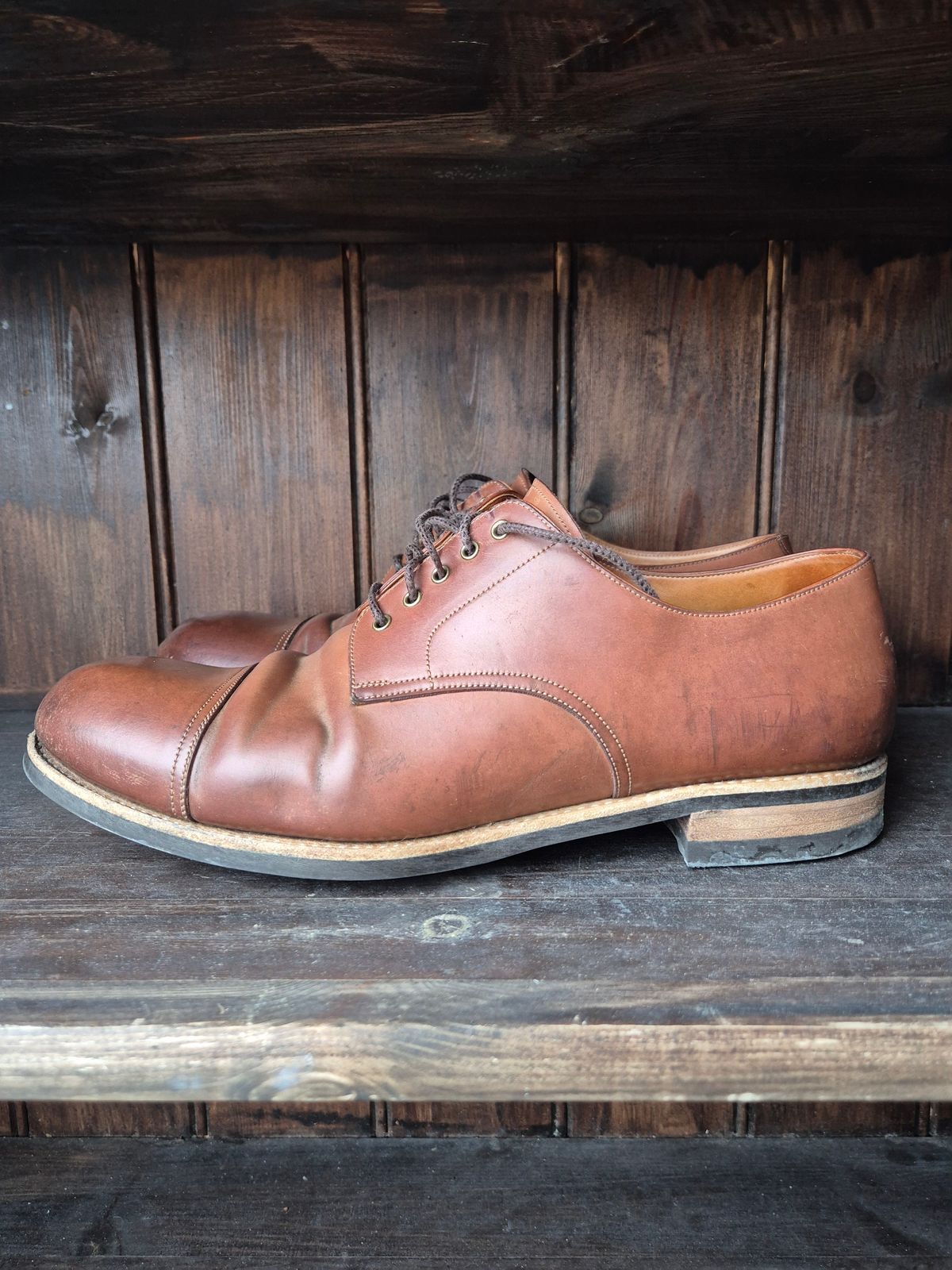 Photo by Natty on February 1, 2026 of the Carmina Custom Cap Toe Derby 80444 in Horween Natural Shell Cordovan.