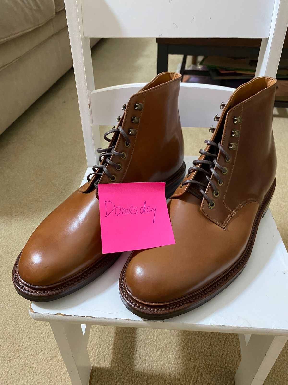 Photo by ZacharyQian on October 2, 2024 of the Grant Stone Edward Boot in Horween Unglazed Natural Shell Cordovan.