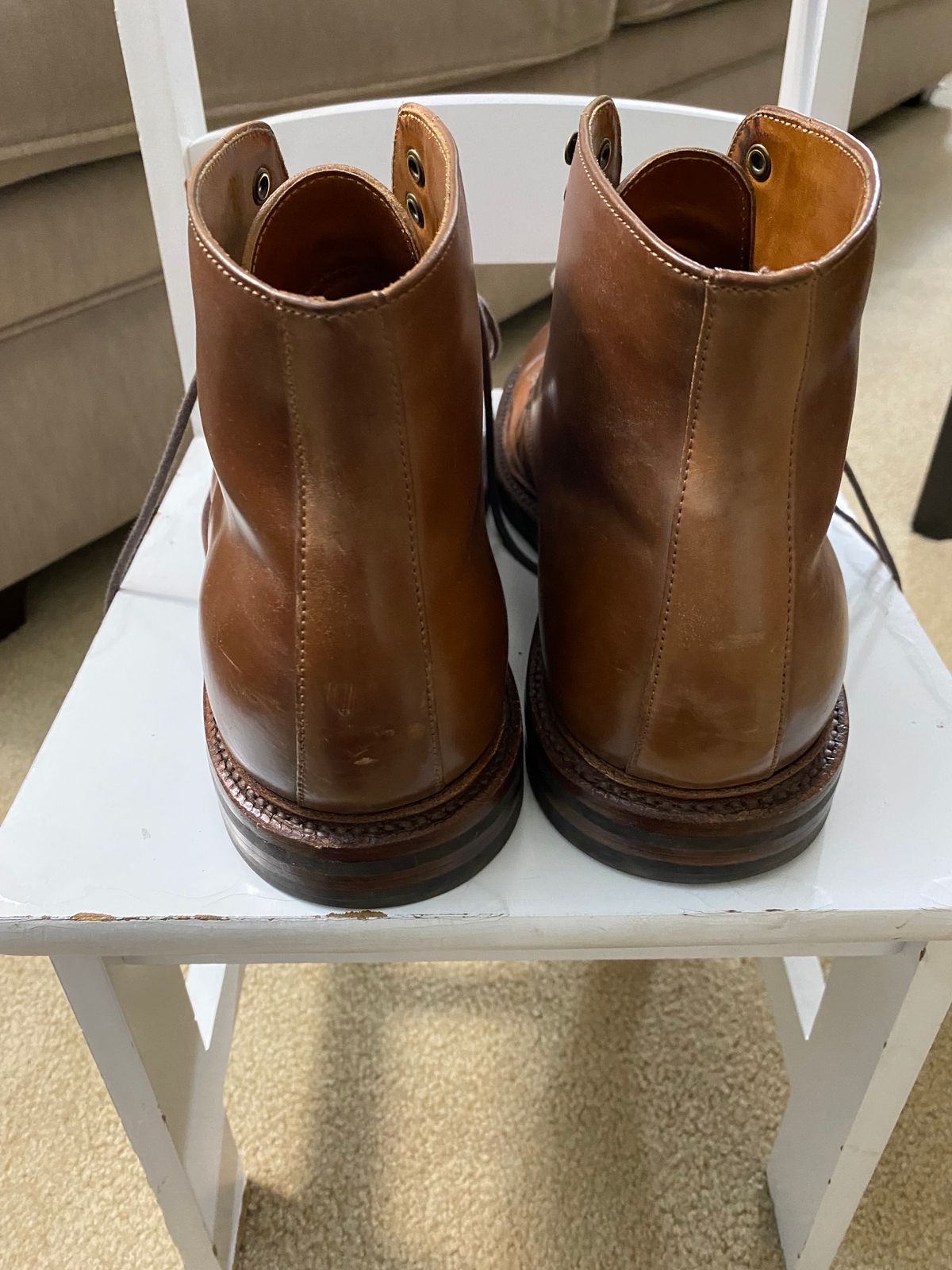 Photo by ZacharyQian on November 3, 2024 of the Grant Stone Edward Boot in Horween Unglazed Natural Shell Cordovan.