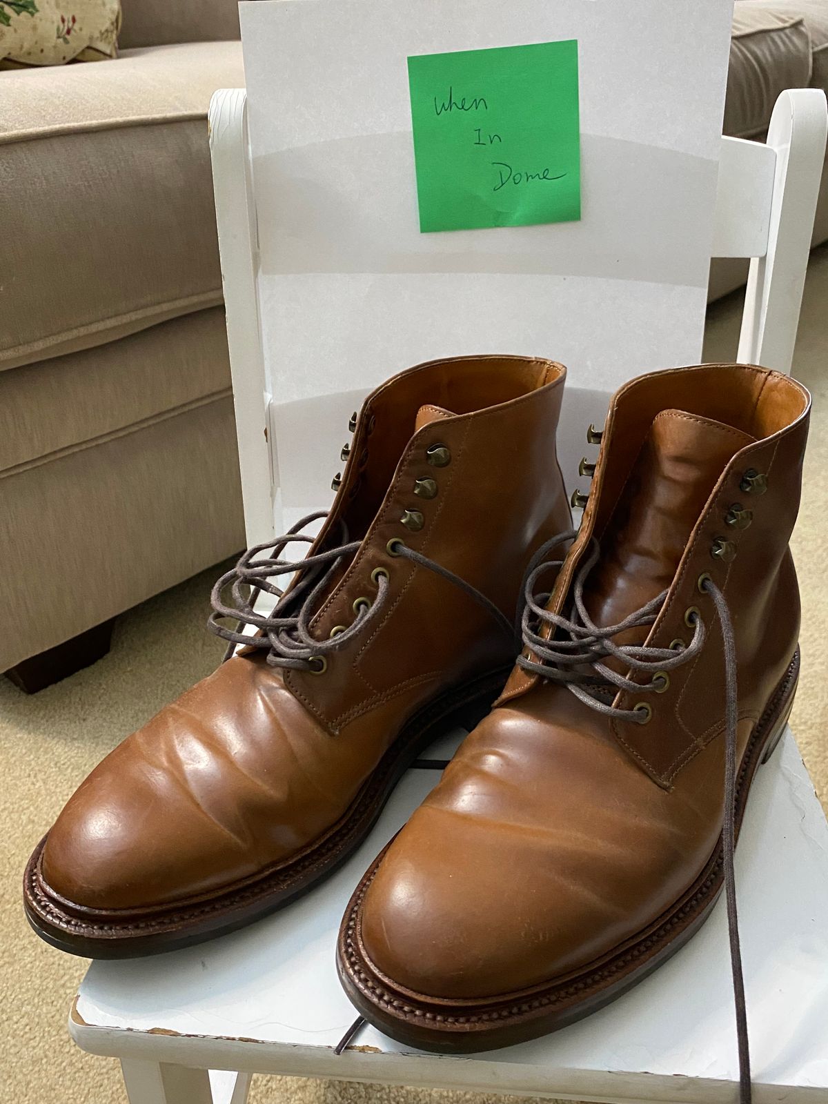 Photo by ZacharyQian on November 3, 2024 of the Grant Stone Edward Boot in Horween Unglazed Natural Shell Cordovan.