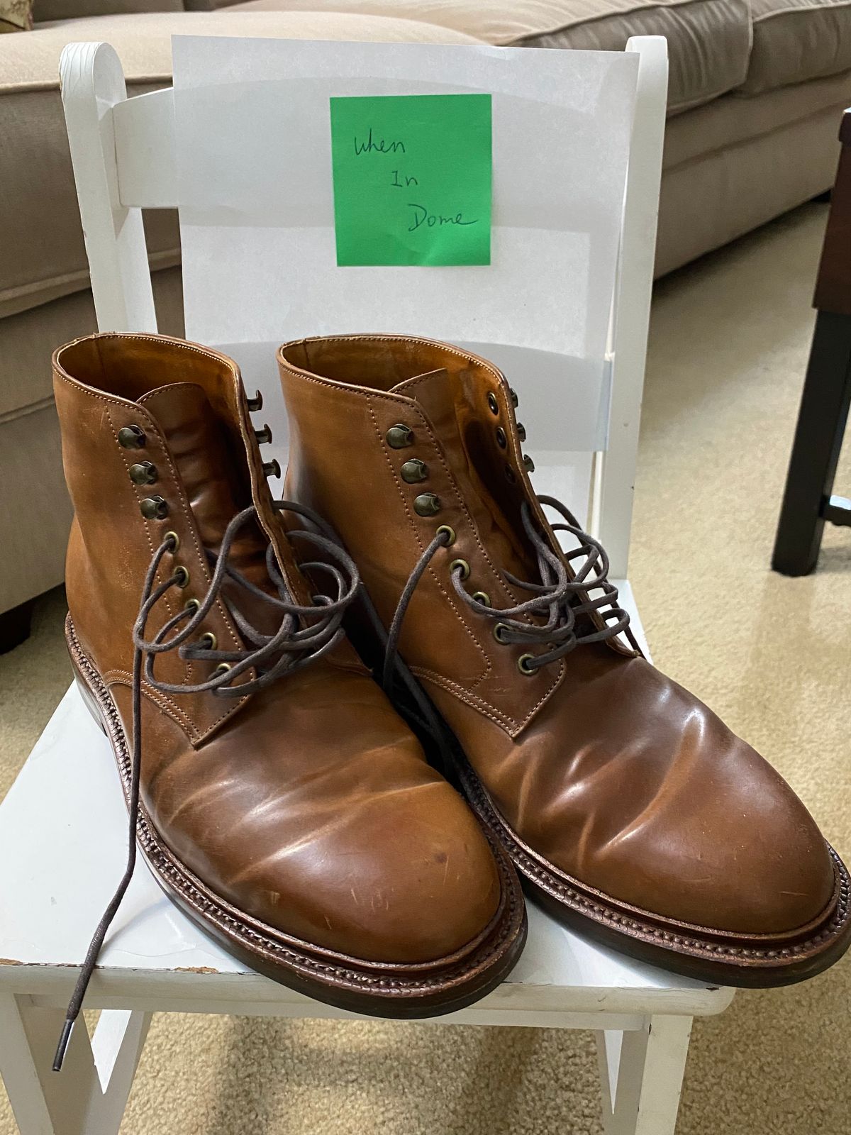 Photo by ZacharyQian on November 3, 2024 of the Grant Stone Edward Boot in Horween Unglazed Natural Shell Cordovan.