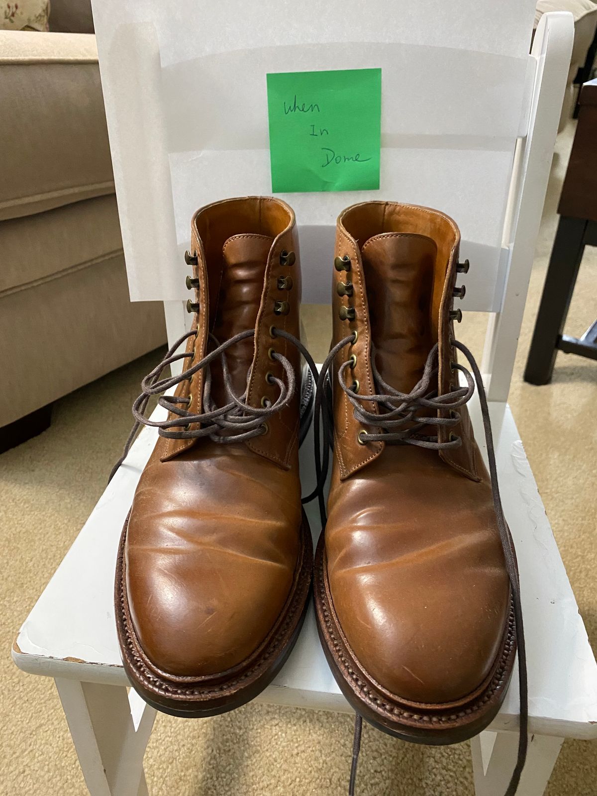 Photo by ZacharyQian on November 3, 2024 of the Grant Stone Edward Boot in Horween Unglazed Natural Shell Cordovan.