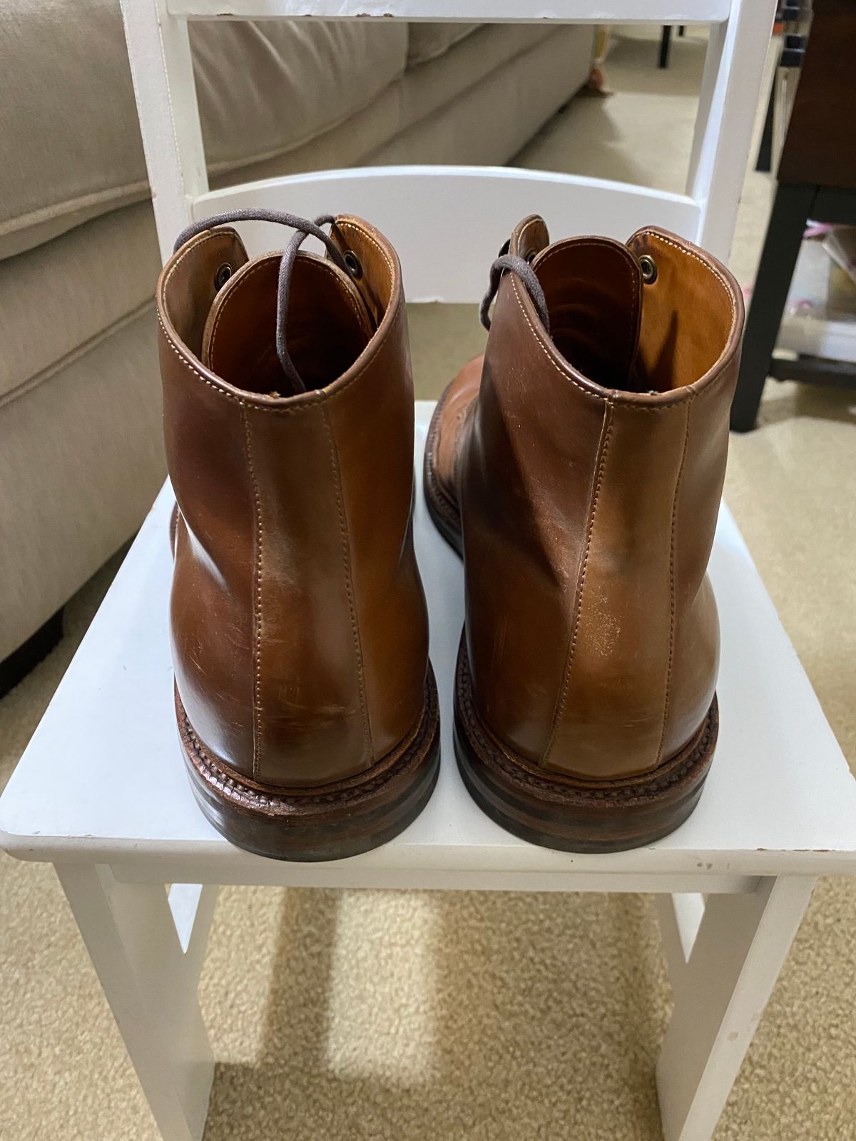 Photo by ZacharyQian on December 5, 2024 of the Grant Stone Edward Boot in Horween Unglazed Natural Shell Cordovan.