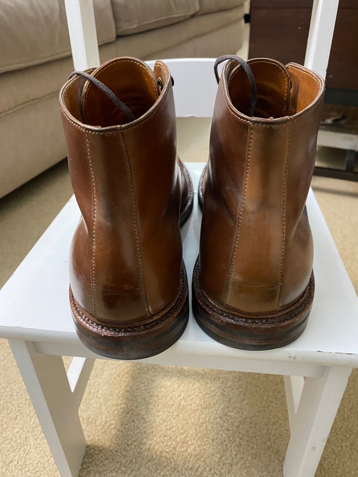Photo by ZacharyQian on January 5, 2025 of the Grant Stone Edward Boot in Horween Unglazed Natural Shell Cordovan.