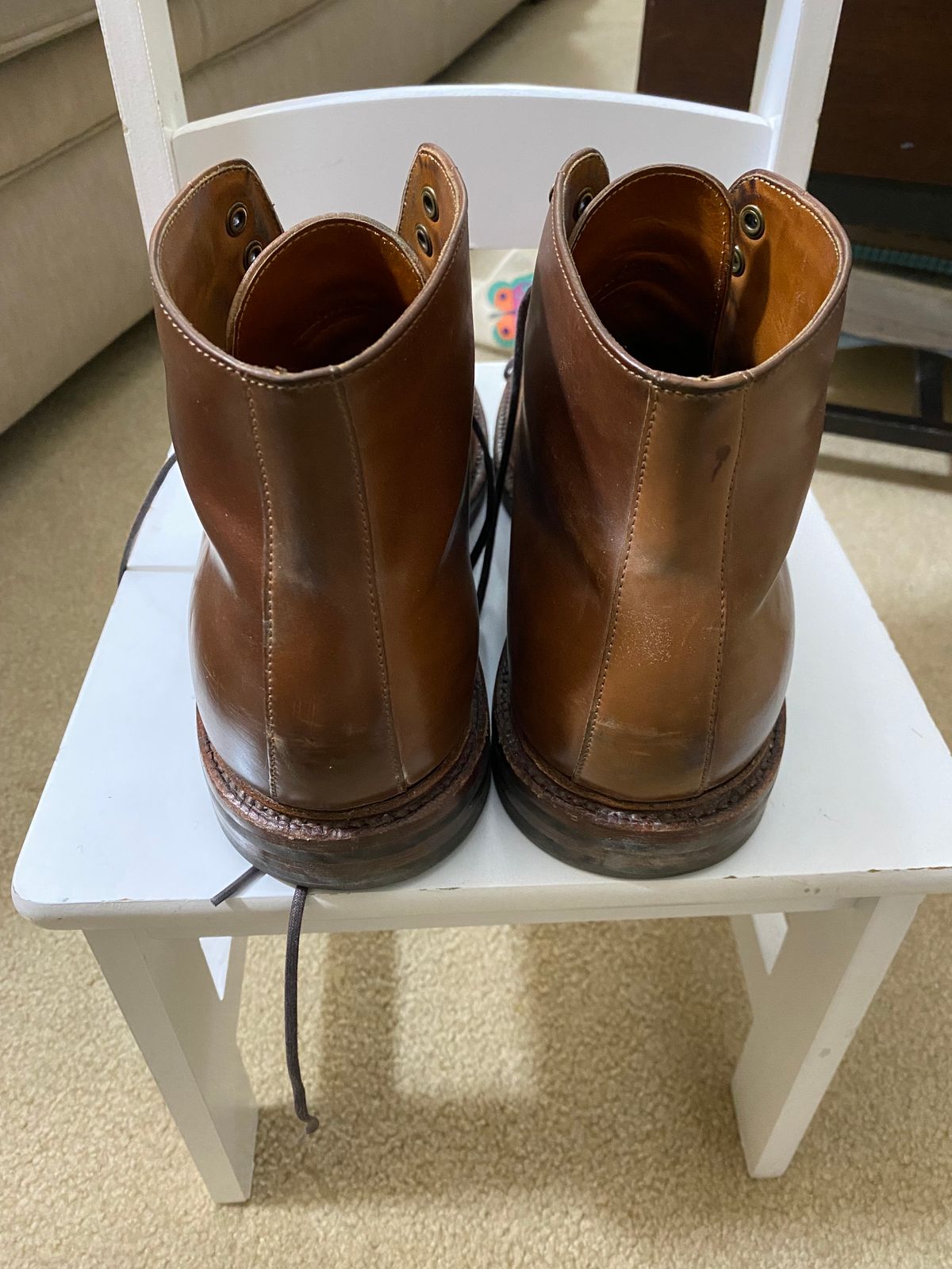 Photo by ZacharyQian on February 6, 2025 of the Grant Stone Edward Boot in Horween Unglazed Natural Shell Cordovan.