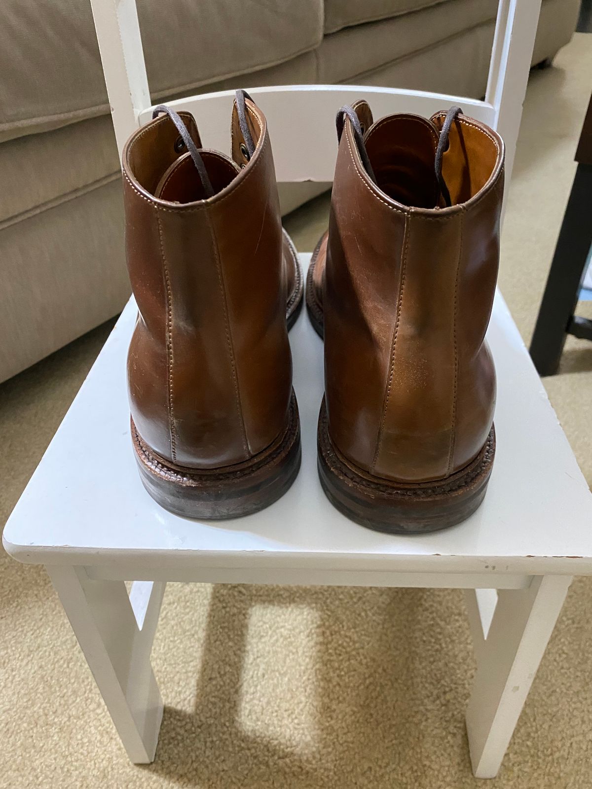 Photo by ZacharyQian on March 6, 2025 of the Grant Stone Edward Boot in Horween Unglazed Natural Shell Cordovan.