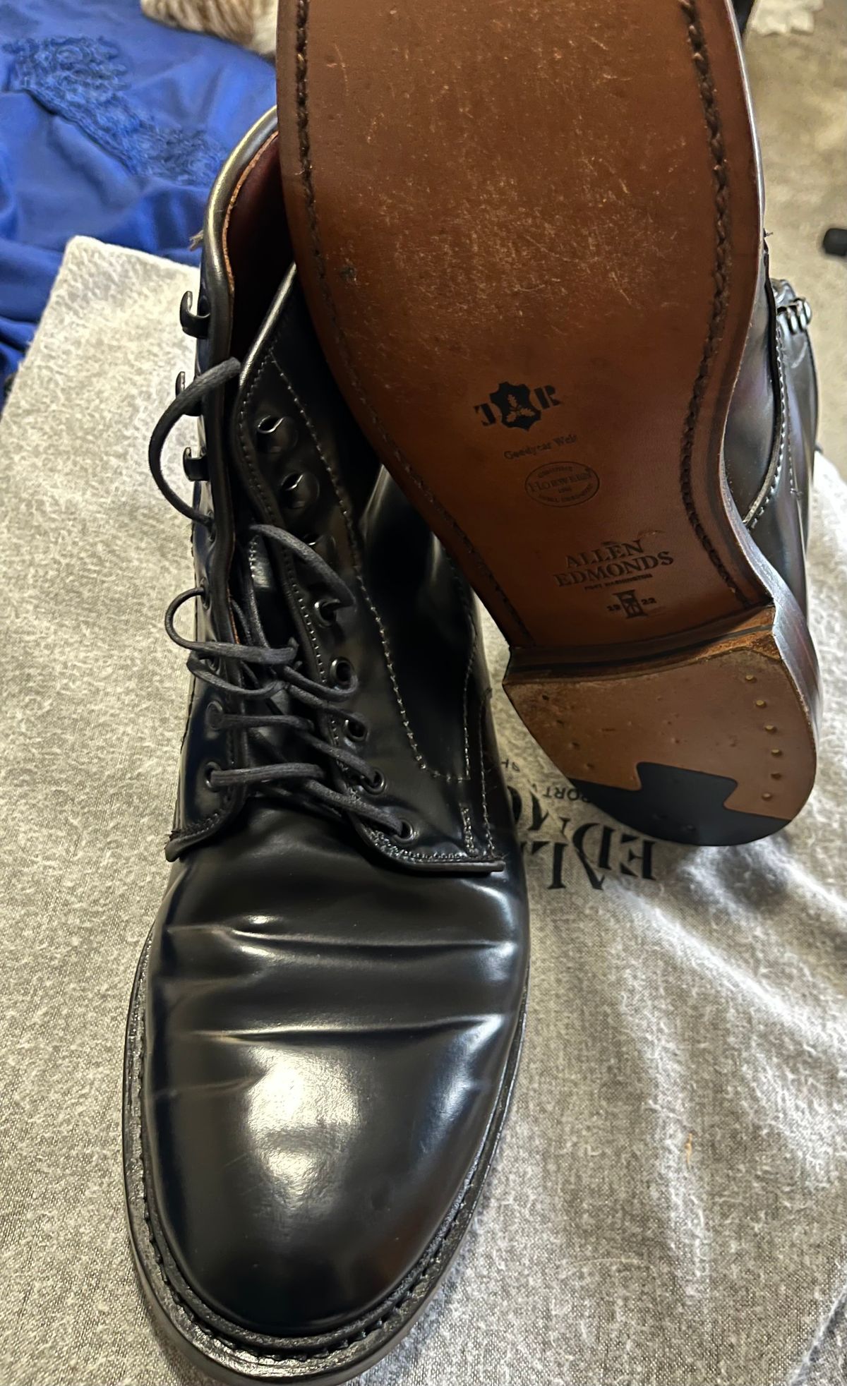 Photo by LiquidLove on December 21, 2025 of the Allen Edmonds Higgins Mill in Horween Black Shell Cordovan.