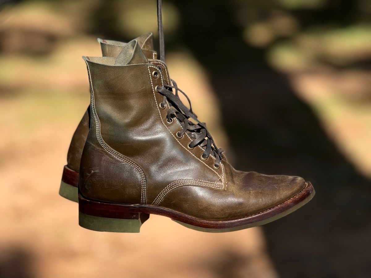 Photo by DinkyDog on October 16, 2025 of the Willie's Handmade Boots Boondocker in Maryam Olive Horsebutt.
