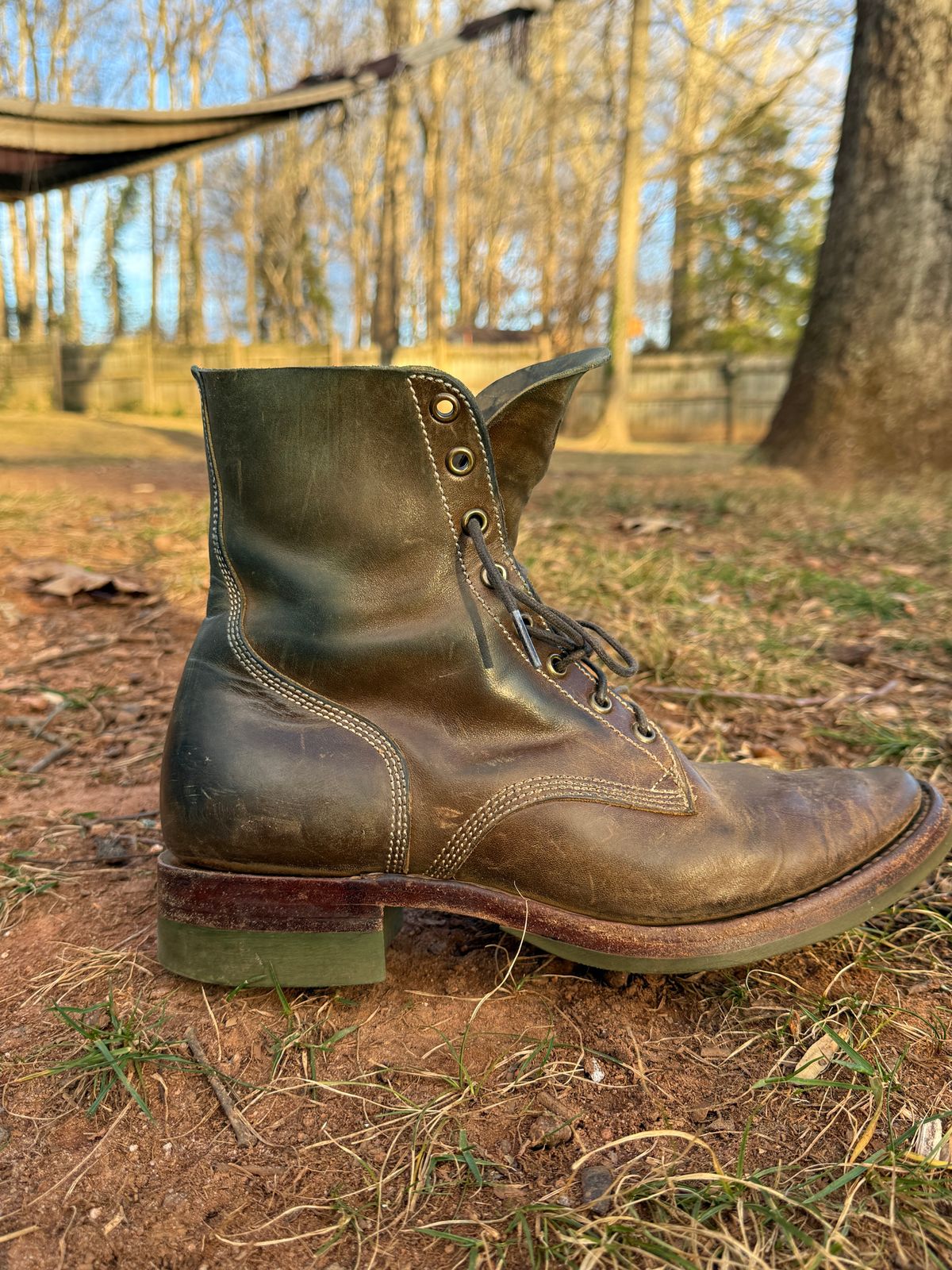 Photo by DinkyDog on December 31, 2025 of the Willie's Handmade Boots Boondocker in Maryam Olive Horsebutt.
