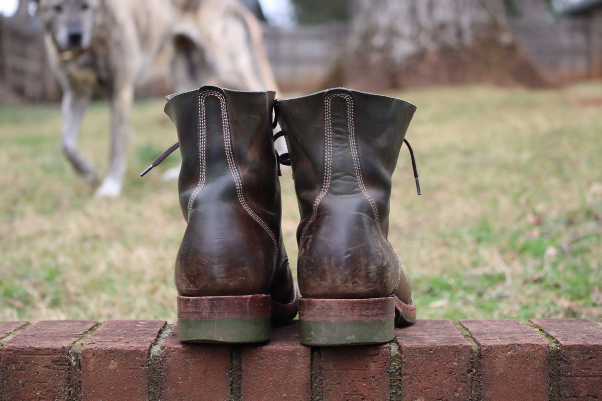 Photo by DinkyDog on March 3, 2026 of the Willie's Handmade Boots Boondocker in Maryam Olive Horsebutt.