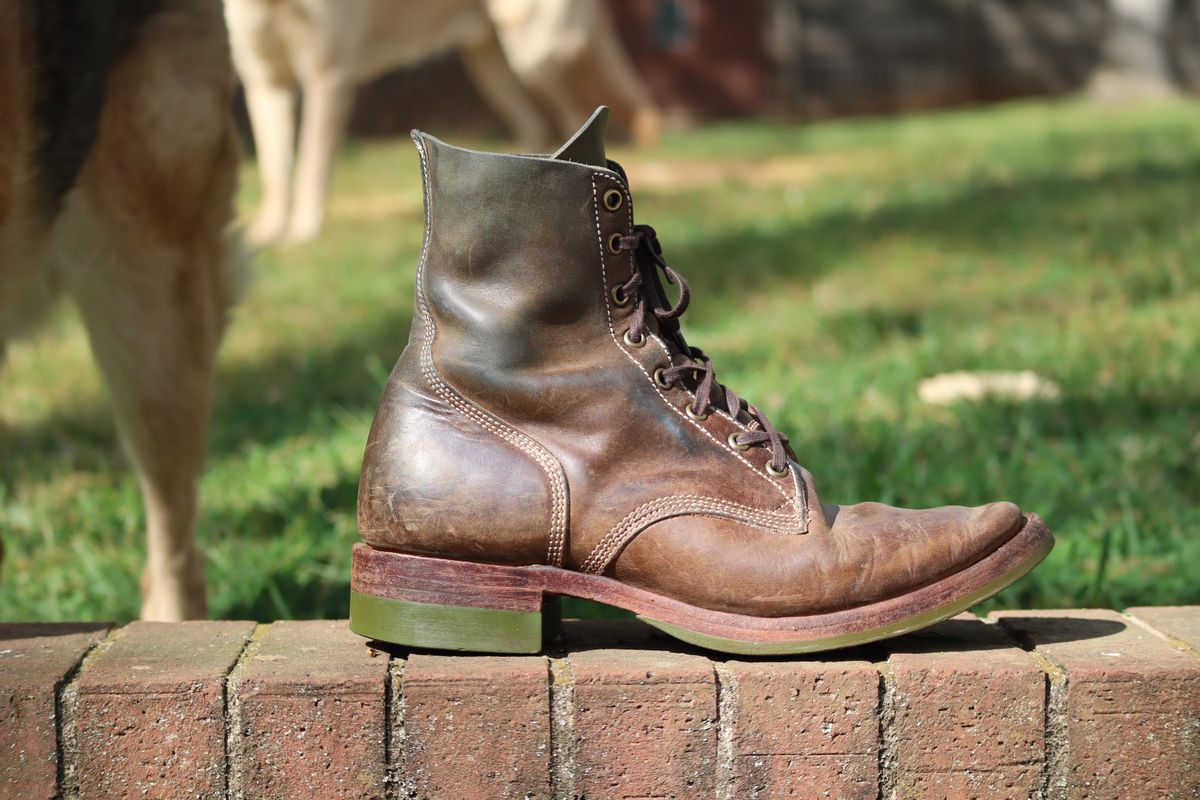 Photo by DinkyDog on April 4, 2026 of the Willie's Handmade Boots Boondocker in Maryam Olive Horsebutt.