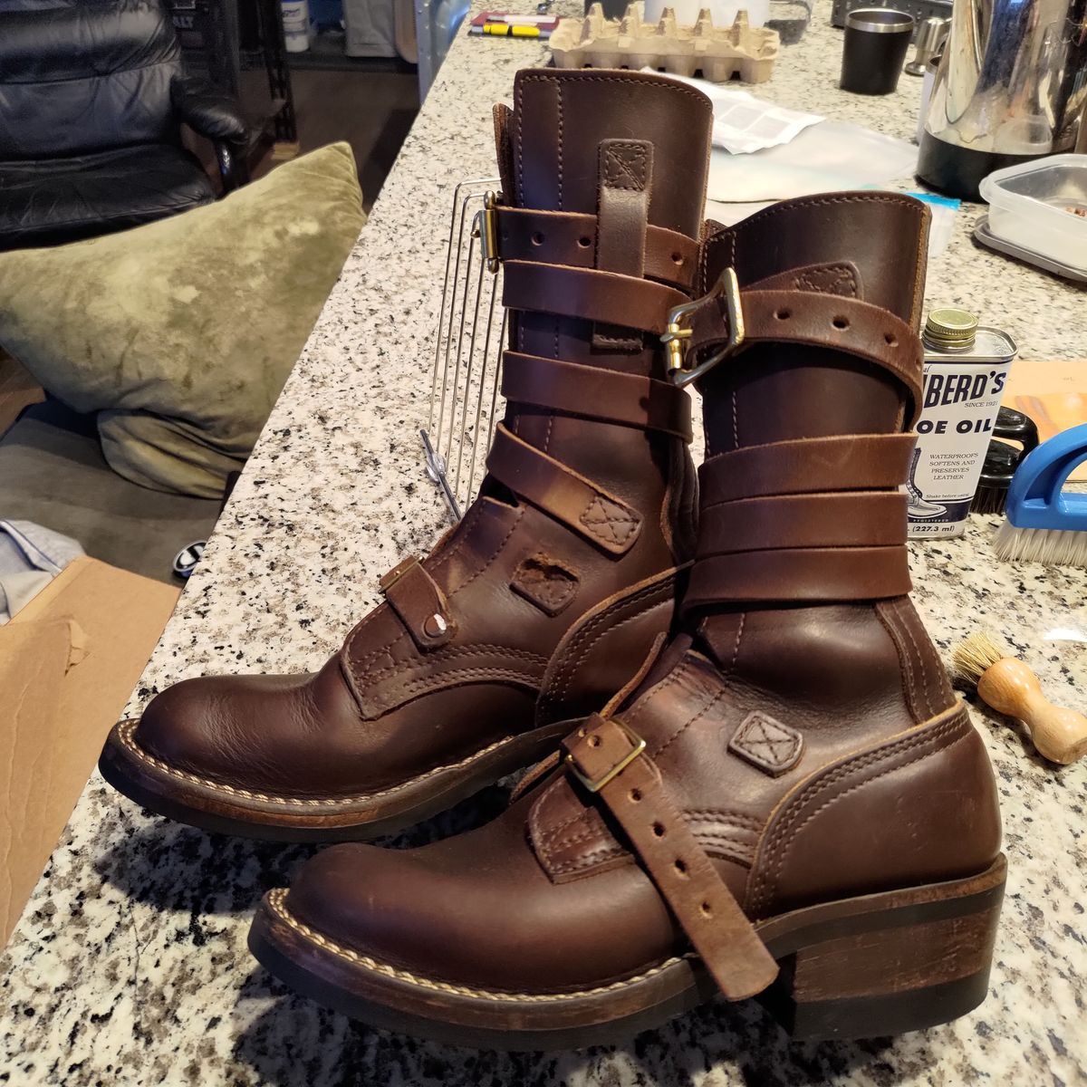 Photo by 3ringCircu5 on August 16, 2025 of the Nicks Heritage TankerPro in Horween Brown Chromexcel.