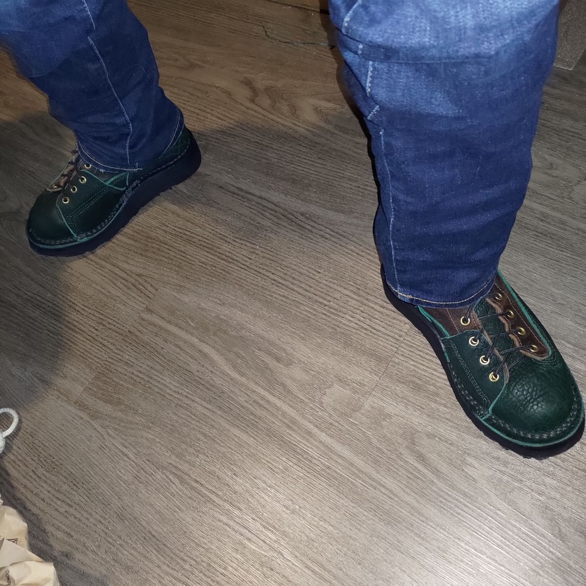 Photo by 3ringCircu5 on October 17, 2025 of the JK Boots Custom Model in Jurassic Bison & Horween Brown Waxed Flesh.