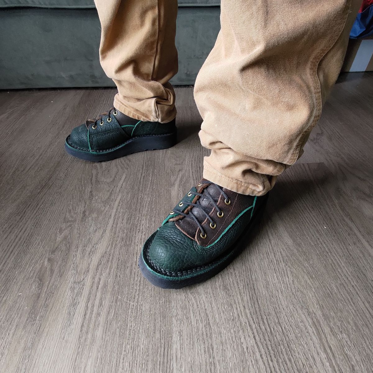 Photo by 3ringCircu5 on October 19, 2025 of the JK Boots Custom Model in Jurassic Bison & Horween Brown Waxed Flesh.