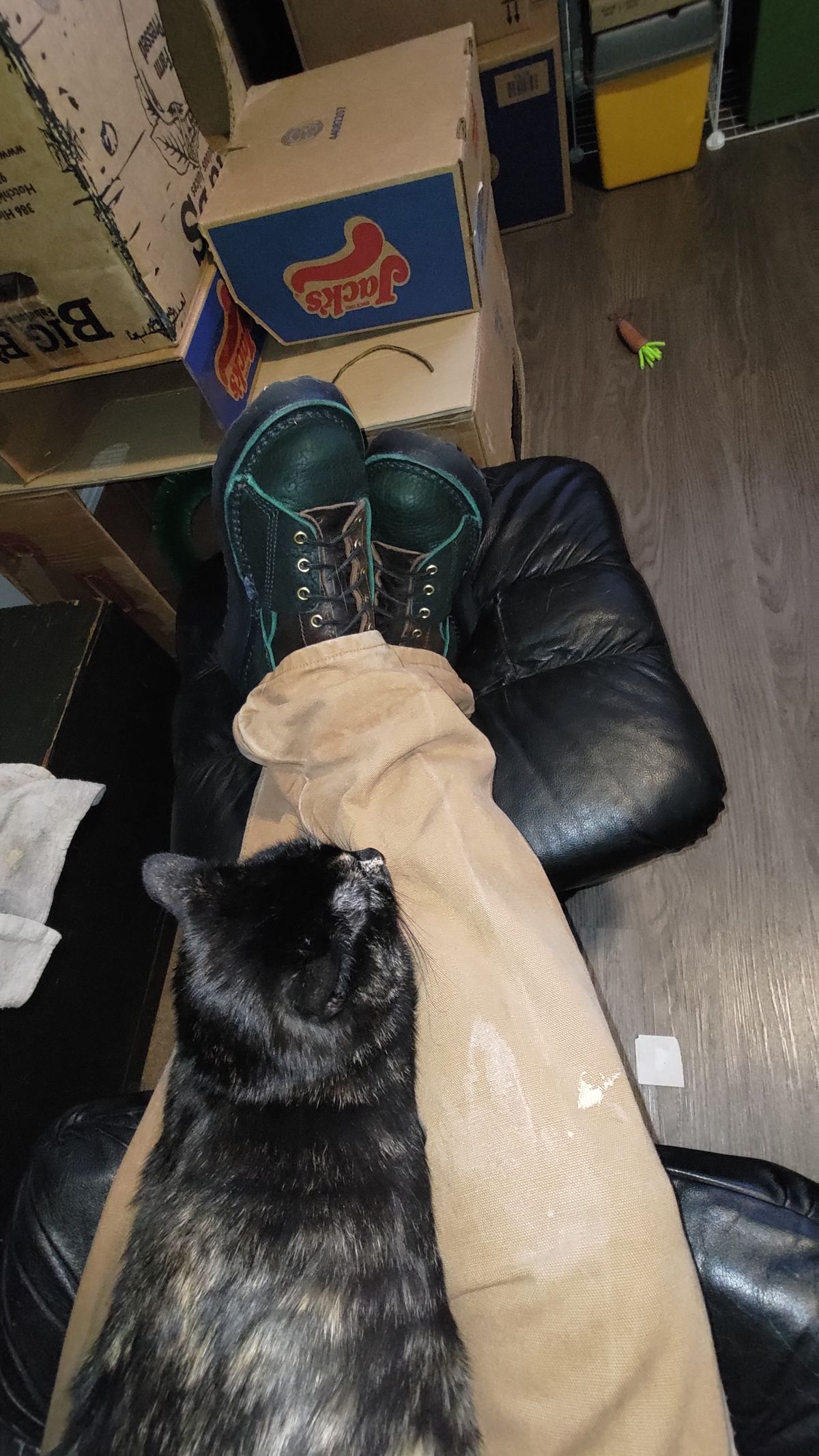 Photo by 3ringCircu5 on October 18, 2025 of the JK Boots Custom Model in Jurassic Bison & Horween Brown Waxed Flesh.