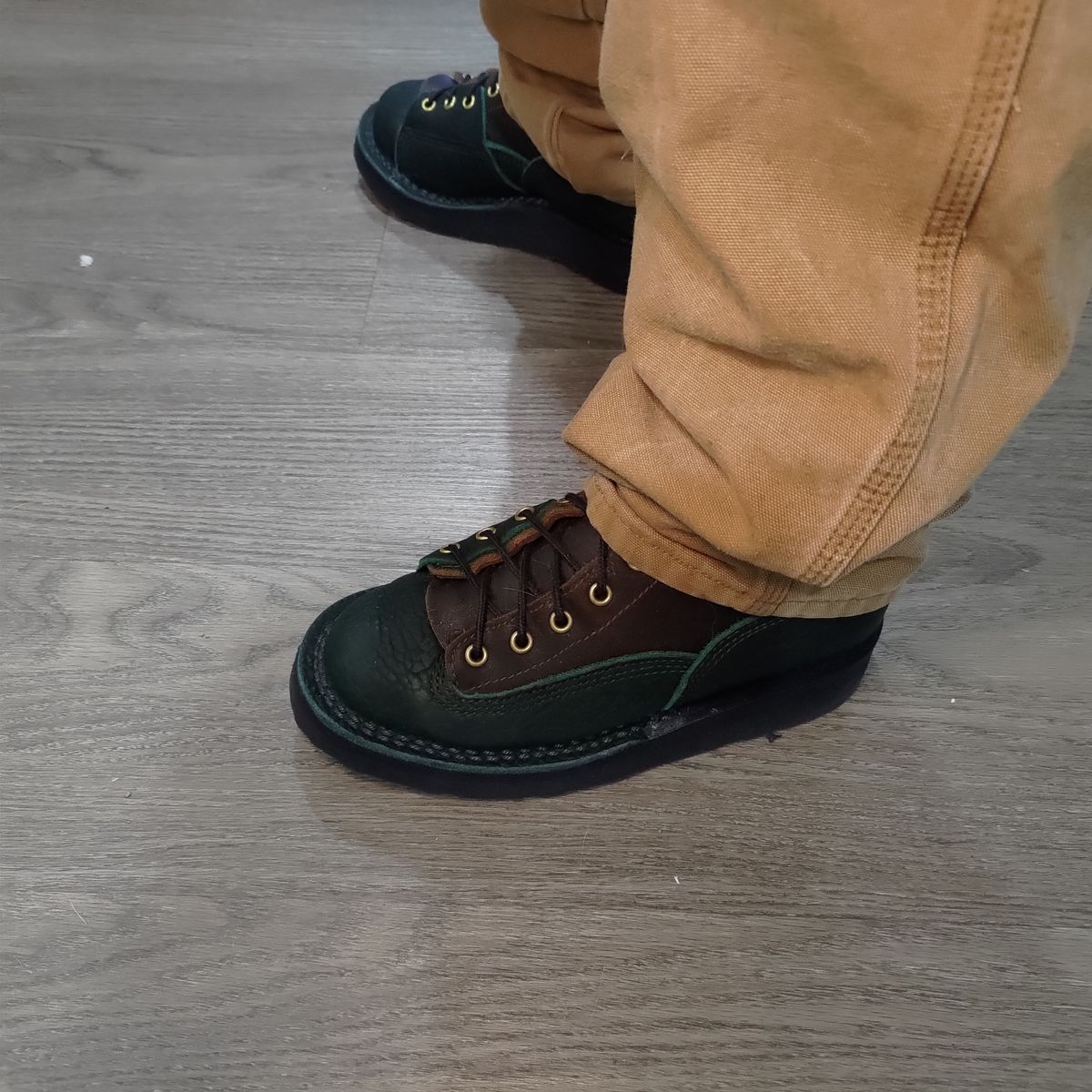 Photo by 3ringCircu5 on October 18, 2025 of the JK Boots Custom Model in Jurassic Bison & Horween Brown Waxed Flesh.
