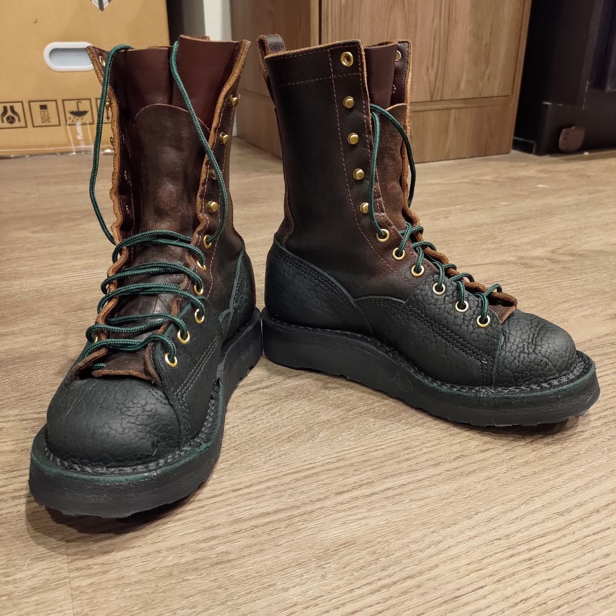 Photo by 3ringCircu5 on December 4, 2025 of the JK Boots Custom Model in Jurassic Bison & Horween Brown Waxed Flesh.