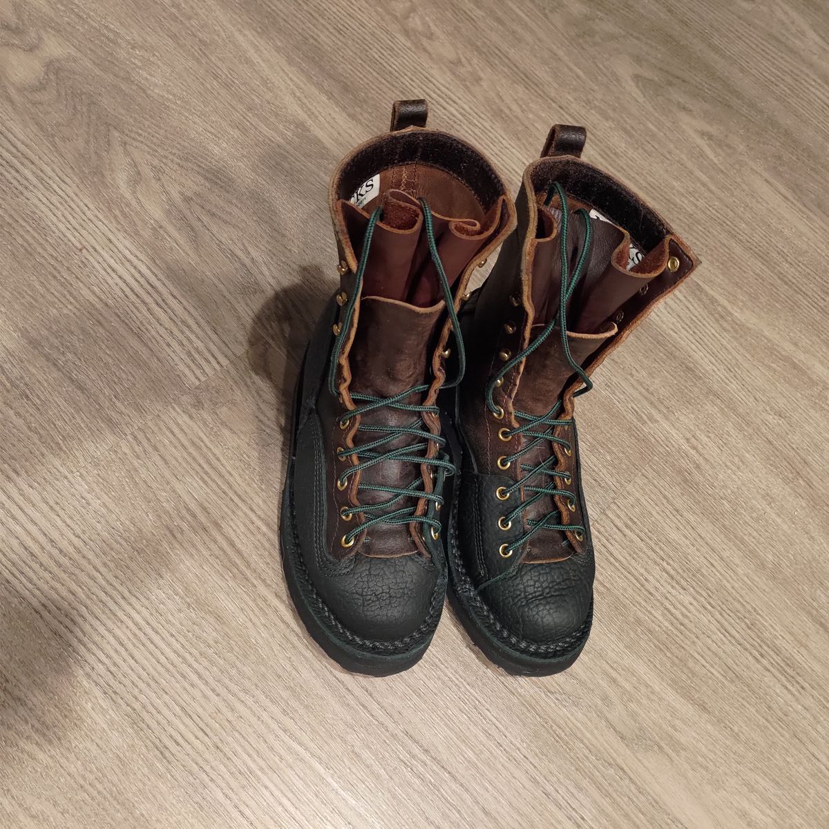 Photo by 3ringCircu5 on December 4, 2025 of the JK Boots Custom Model in Jurassic Bison & Horween Brown Waxed Flesh.