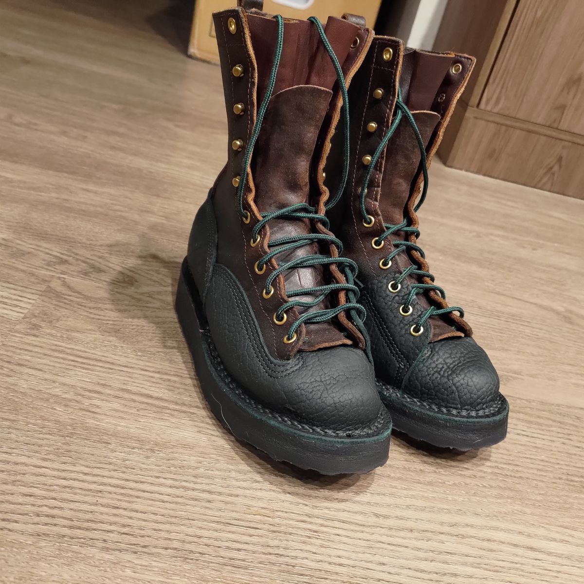 Photo by 3ringCircu5 on December 4, 2025 of the JK Boots Custom Model in Jurassic Bison & Horween Brown Waxed Flesh.