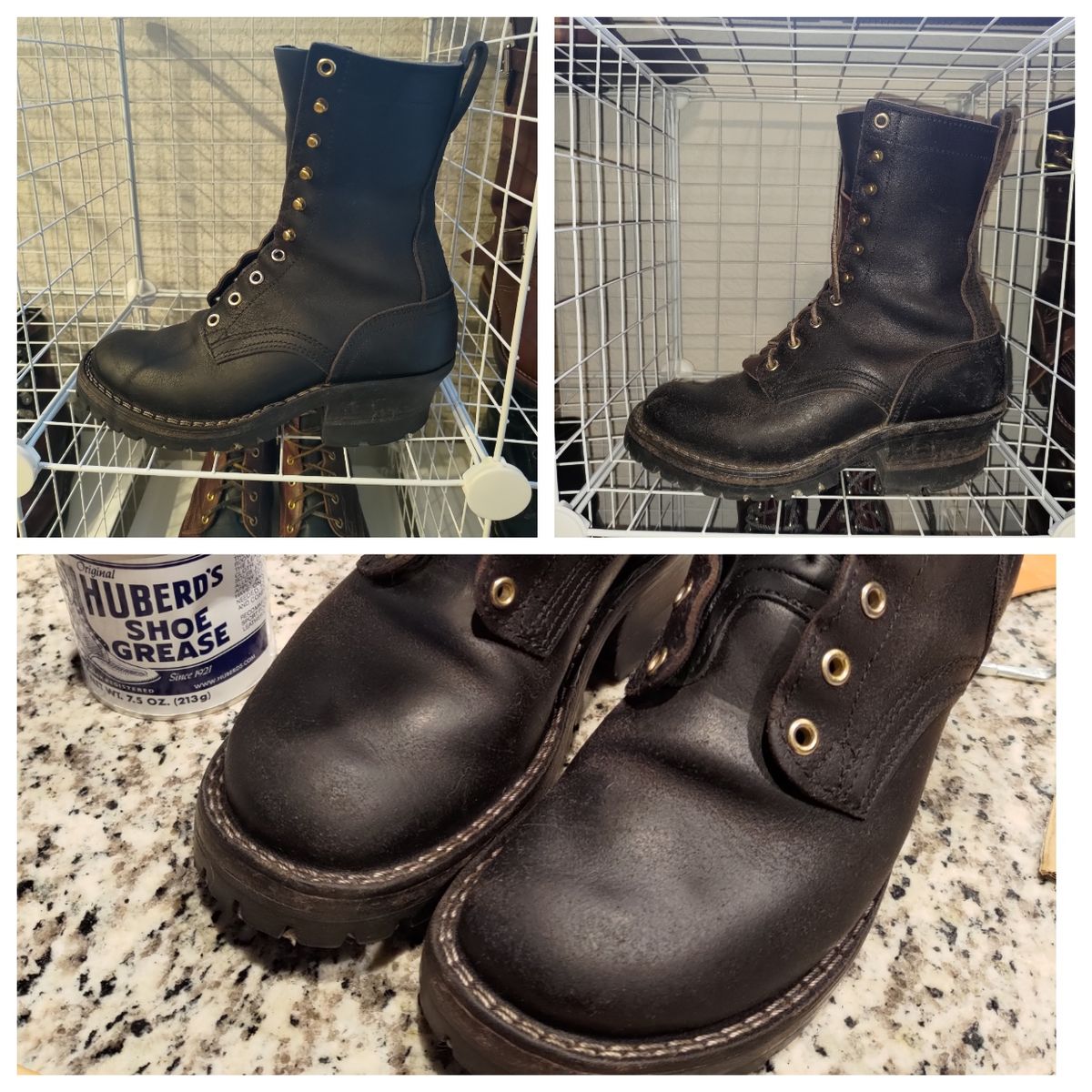 Photo by 3ringCircu5 on December 21, 2025 of the Nicks Urban Logger in Horween Black Waxed Flesh.