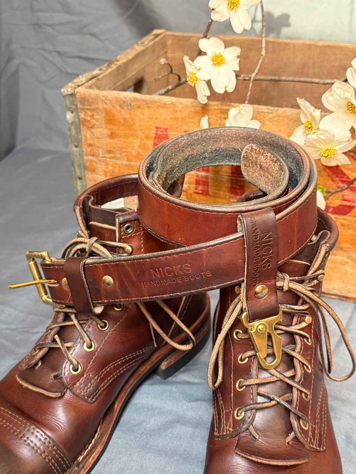 Photo by Odyssey.Rider on April 2, 2026 of the Nicks Heritage Belt in Wickett & Craig Buck Brown Double Stuffed.