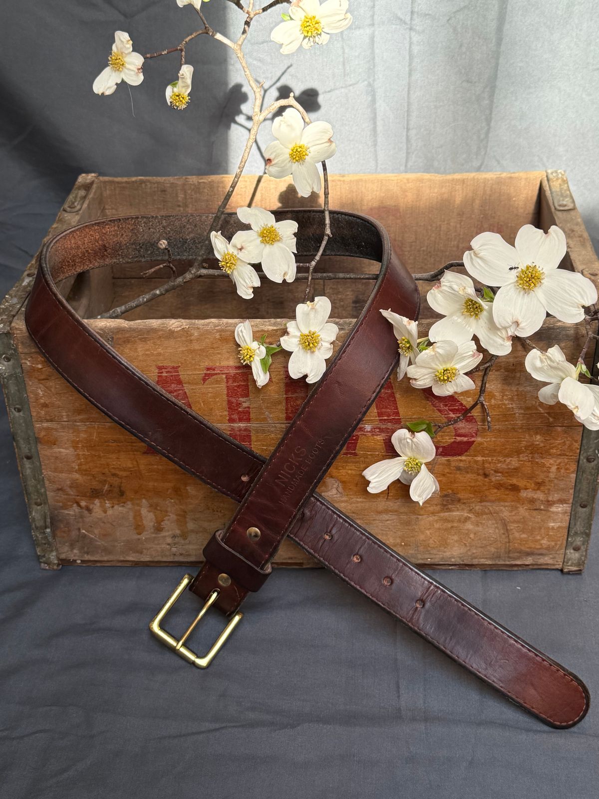 Photo by Odyssey.Rider on April 2, 2026 of the Nicks Heritage Belt in Wickett & Craig Buck Brown Double Stuffed.