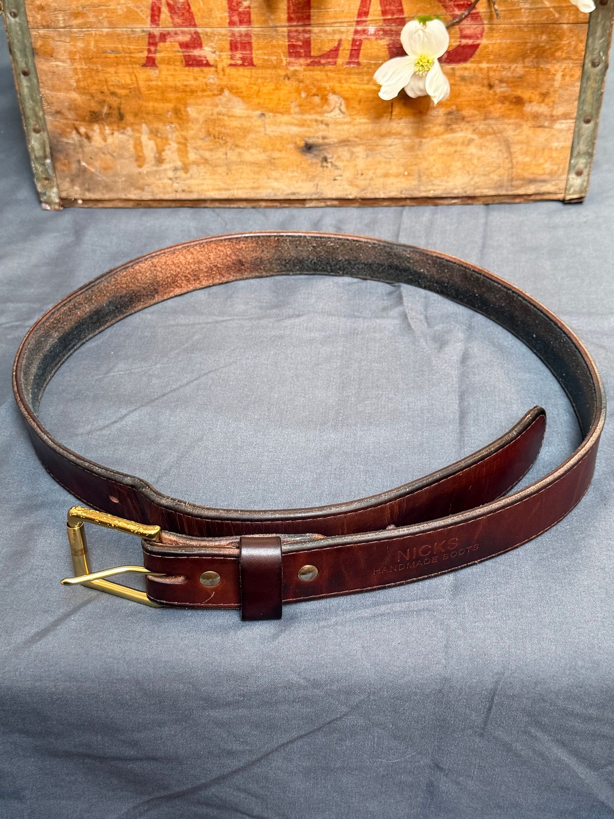 Photo by Odyssey.Rider on April 2, 2026 of the Nicks Heritage Belt in Wickett & Craig Buck Brown Double Stuffed.