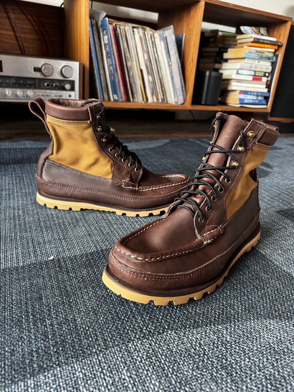 Photo by johnny.tahoe on March 24, 2025 of the Russell Moccasin Co. Joe's PH in Weathered Oak Timberjack.