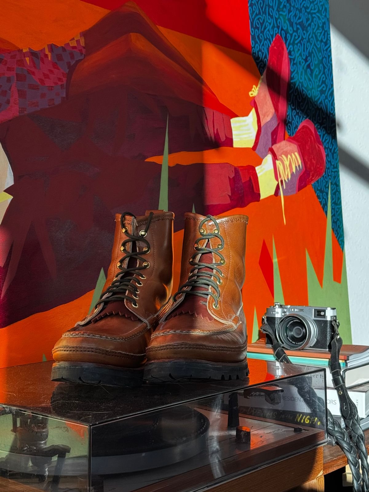 Photo by johnny.tahoe on November 14, 2025 of the Russell Moccasin Co. Custom Backcountry Triple Vamp in S.B. Foot Chestnut.