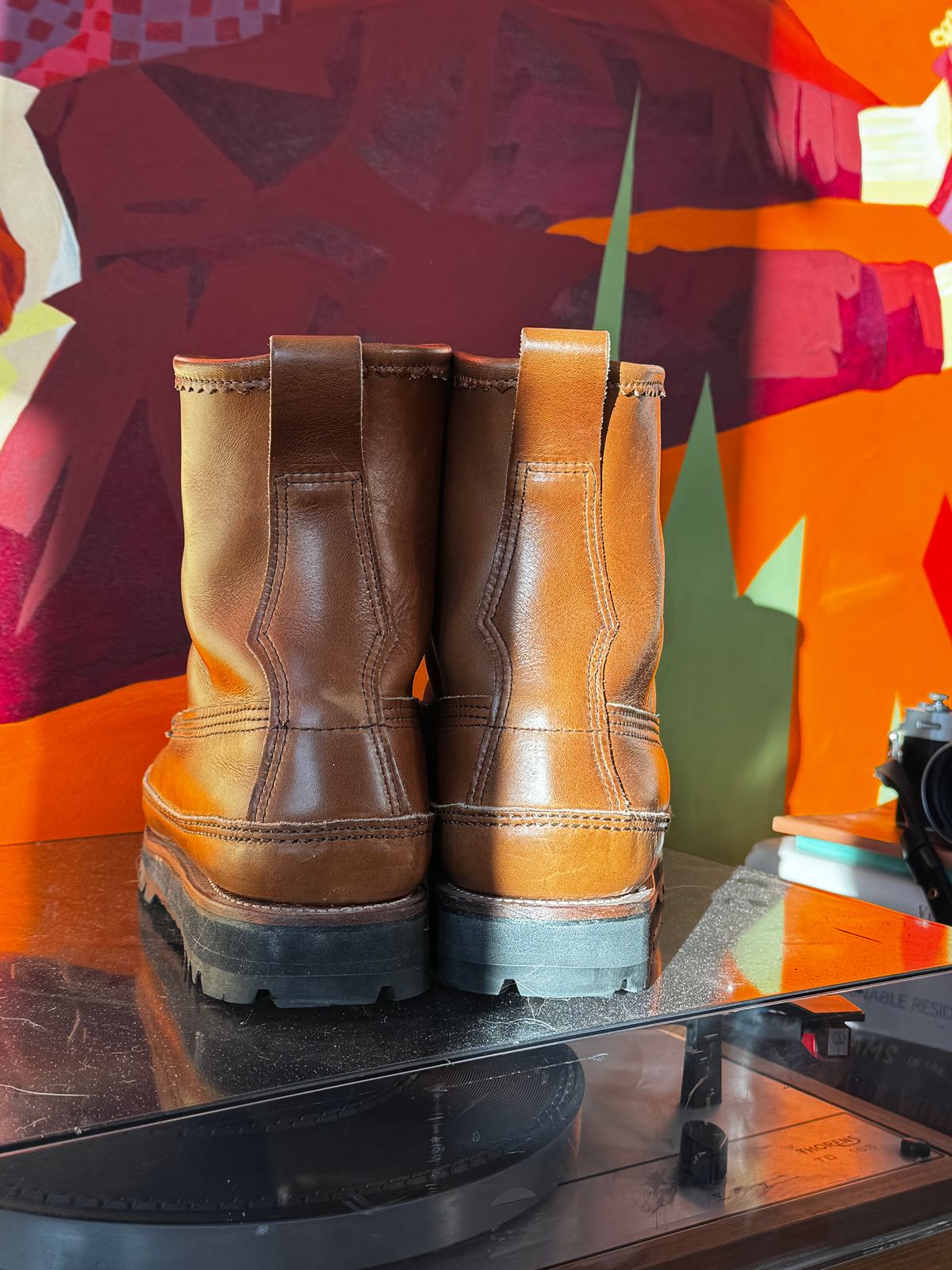 Photo by johnny.tahoe on November 14, 2025 of the Russell Moccasin Co. Custom Backcountry Triple Vamp in S.B. Foot Chestnut.