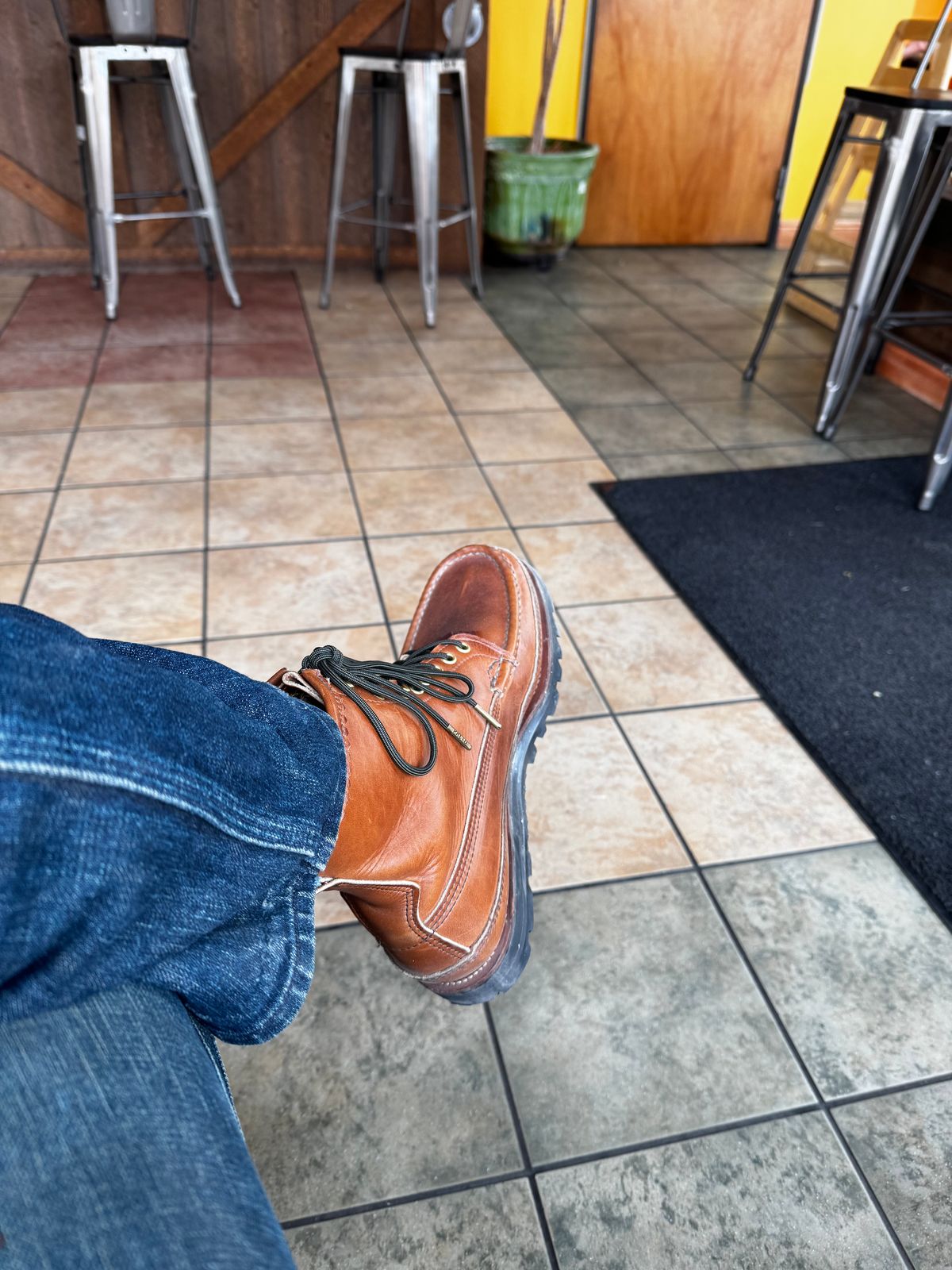 Photo by johnny.tahoe on November 20, 2025 of the Russell Moccasin Co. Custom Backcountry Triple Vamp in S.B. Foot Chestnut.