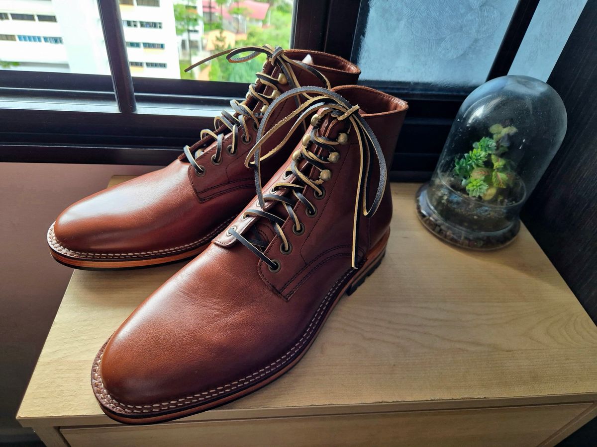 Photo by ryanpiyo on June 30, 2024 of the Parkhurst The Allen in Tempesti Cognac Veg Tan.