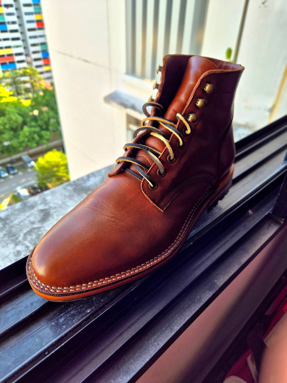 Photo by ryanpiyo on July 11, 2024 of the Parkhurst The Allen in Tempesti Cognac Veg Tan.