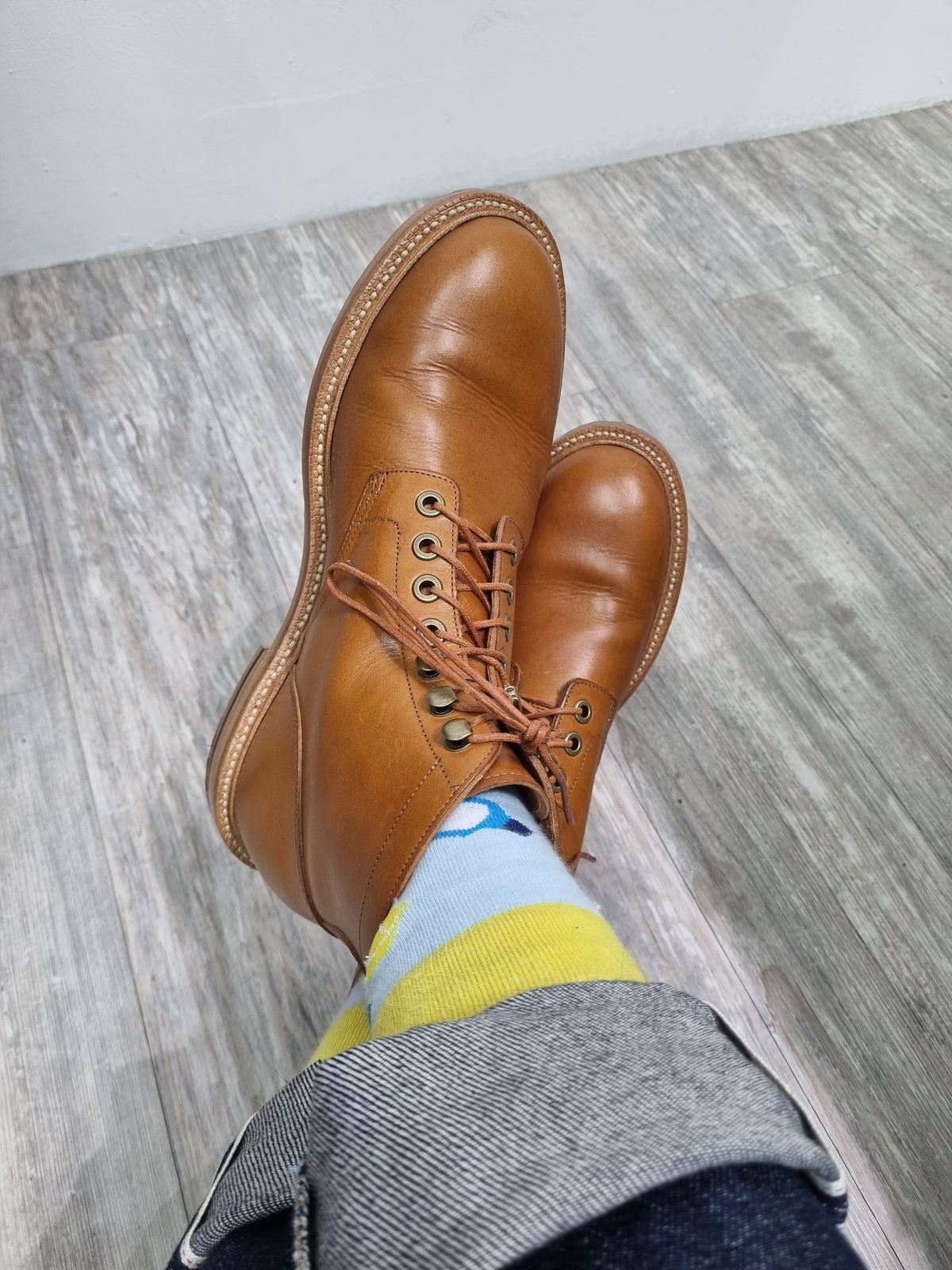 Photo by ryanpiyo on December 8, 2023 of the Grant Stone Diesel Boot in Badalassi Carlo Saddle Tan Minerva.