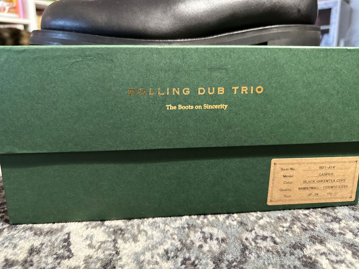 Photo by boughtsomemilk on June 25, 2025 of the Rolling Dub Trio Casper Boot in Black Greentea Core.