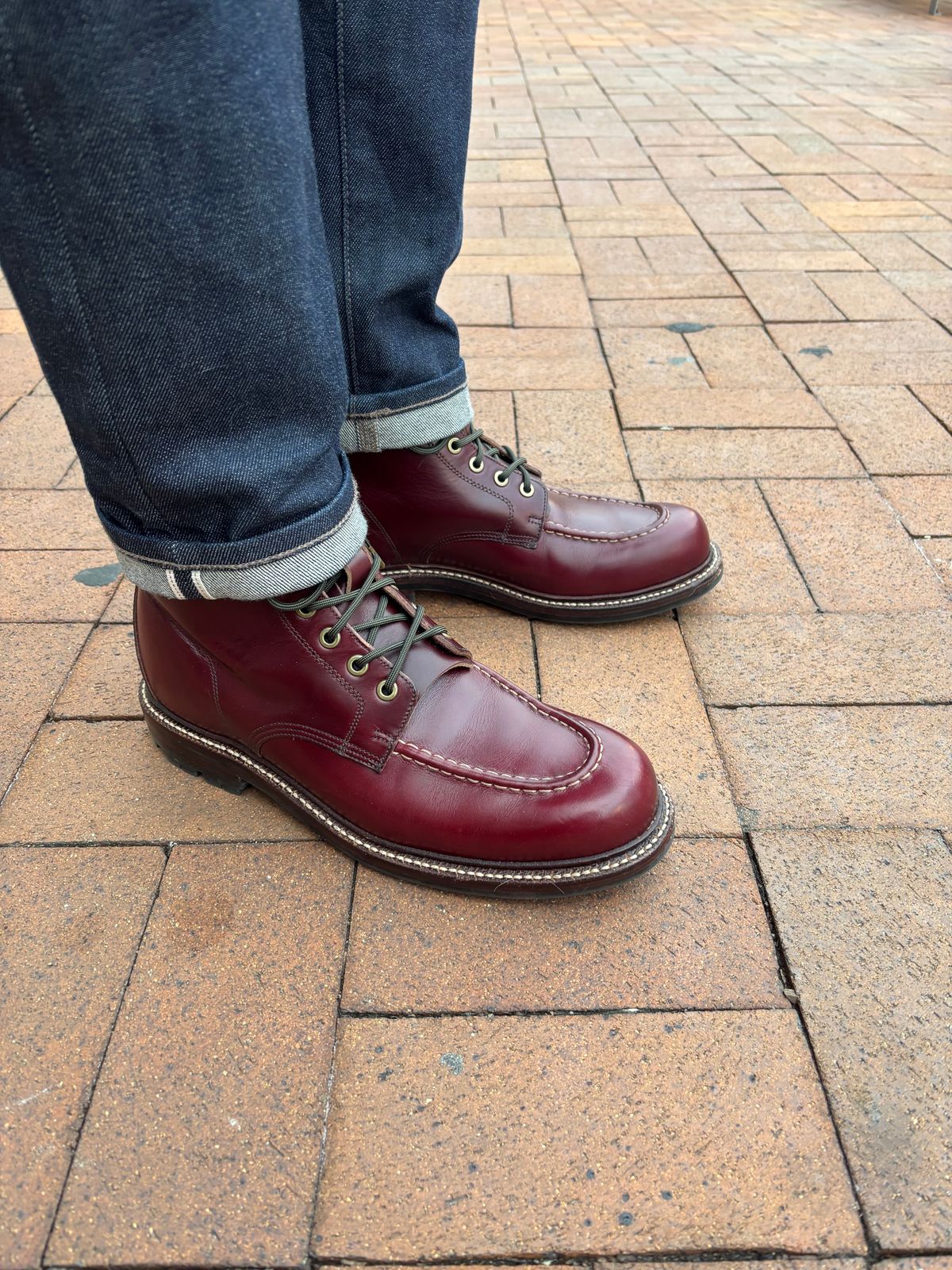 Photo by Nauta on January 16, 2026 of the Grant Stone Brass Boot in Horween Color 8 Chromexcel.