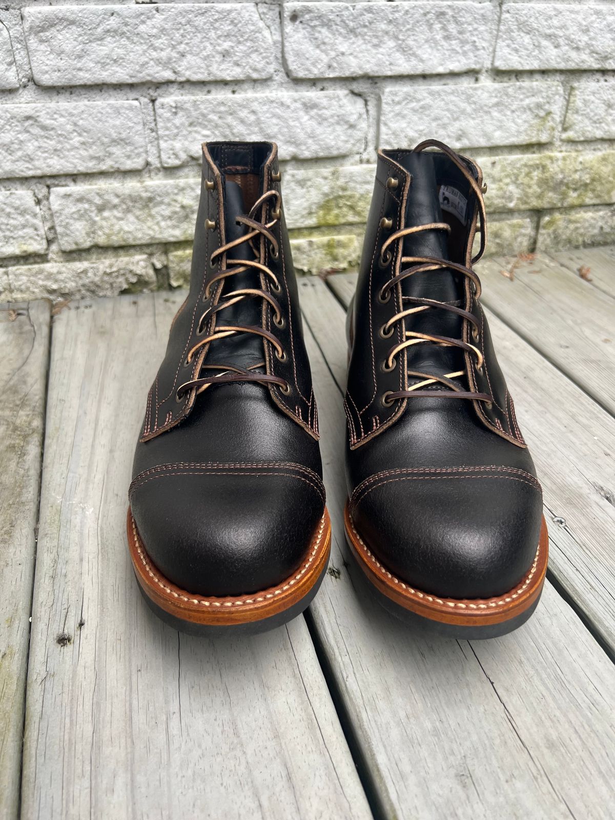 Photo by JBravo on June 10, 2024 of the Truman Cap Toe Boot in Horween Black Waxed Flesh.