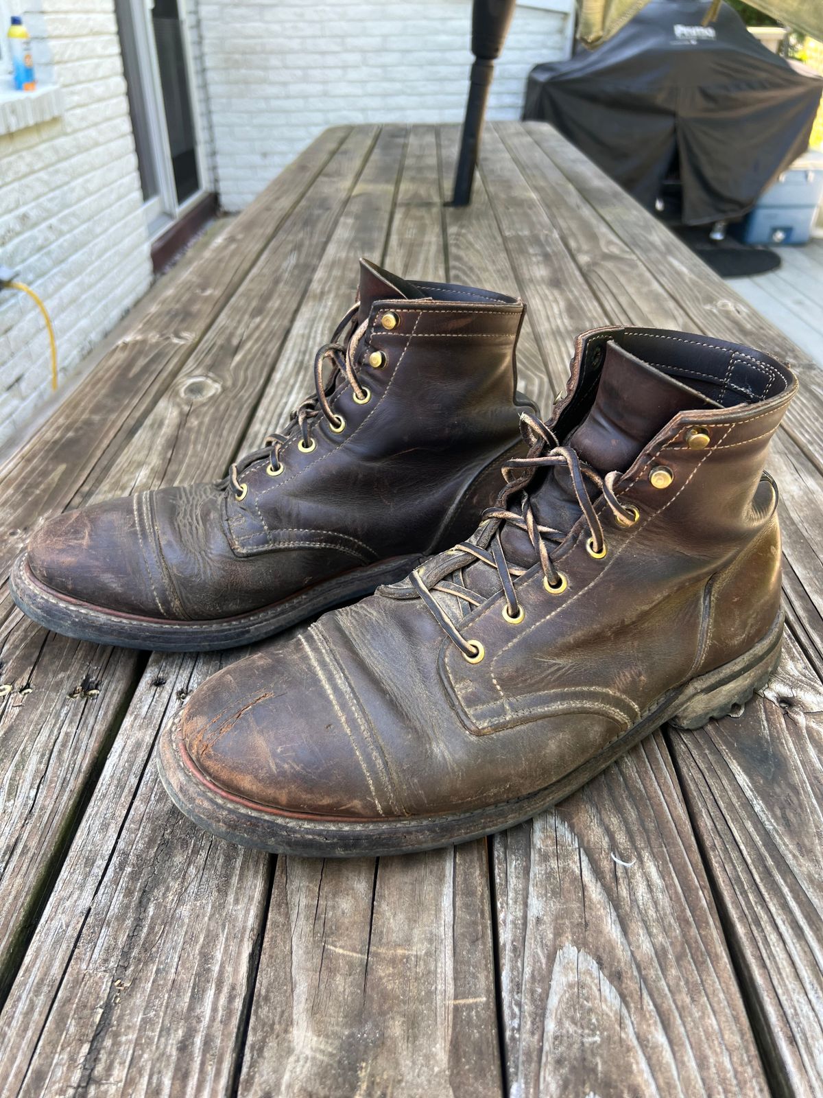 Photo by JBravo on July 19, 2024 of the Truman Cap Toe Boot in Horween Whiskey Predator.