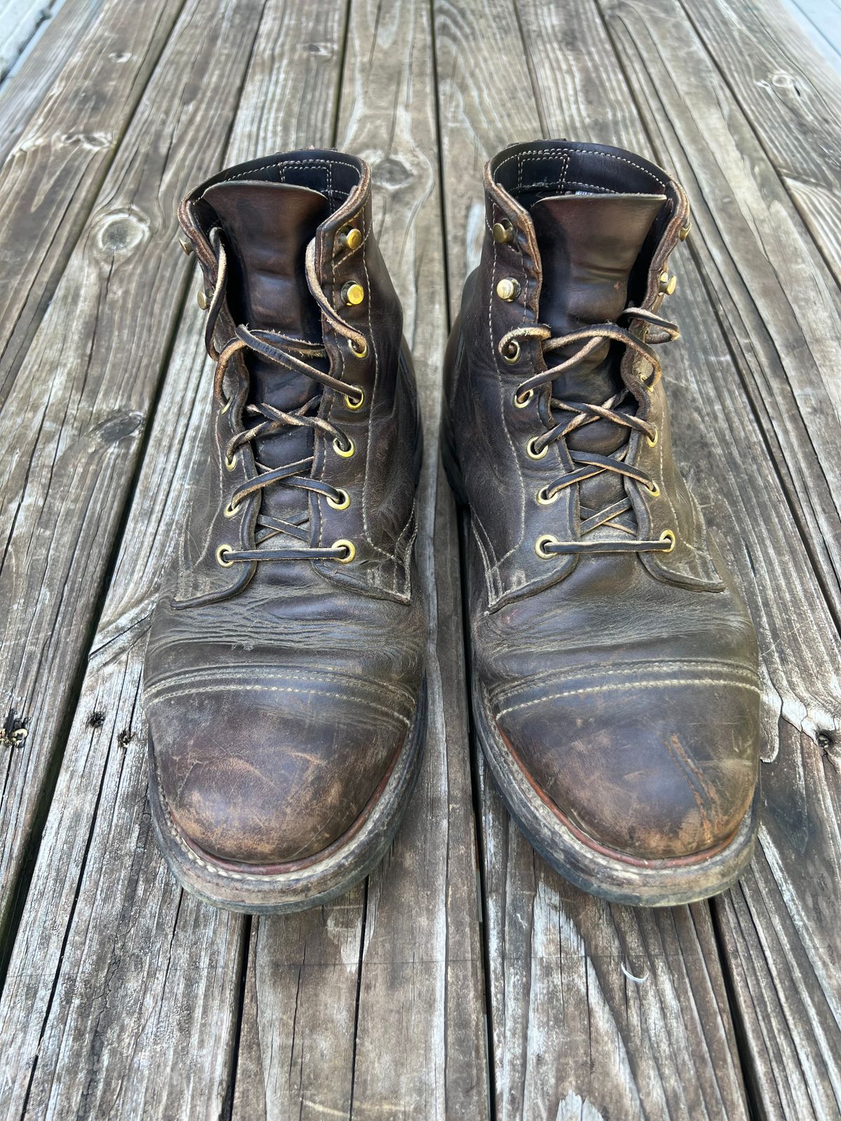 Photo by JBravo on July 19, 2024 of the Truman Cap Toe Boot in Horween Whiskey Predator.