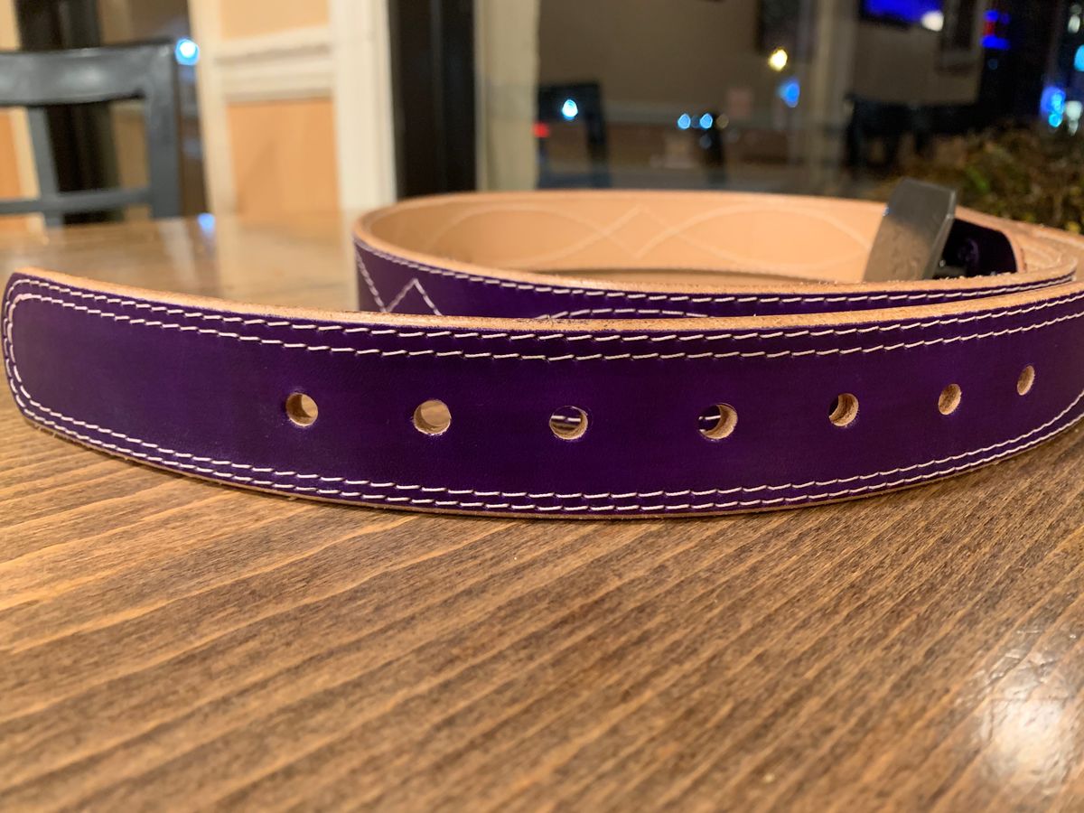 Photo by Emily on November 5, 2025 of the Harker Leatherworks Gunslinger Belt in Herman Oak Vegetable Tanned.