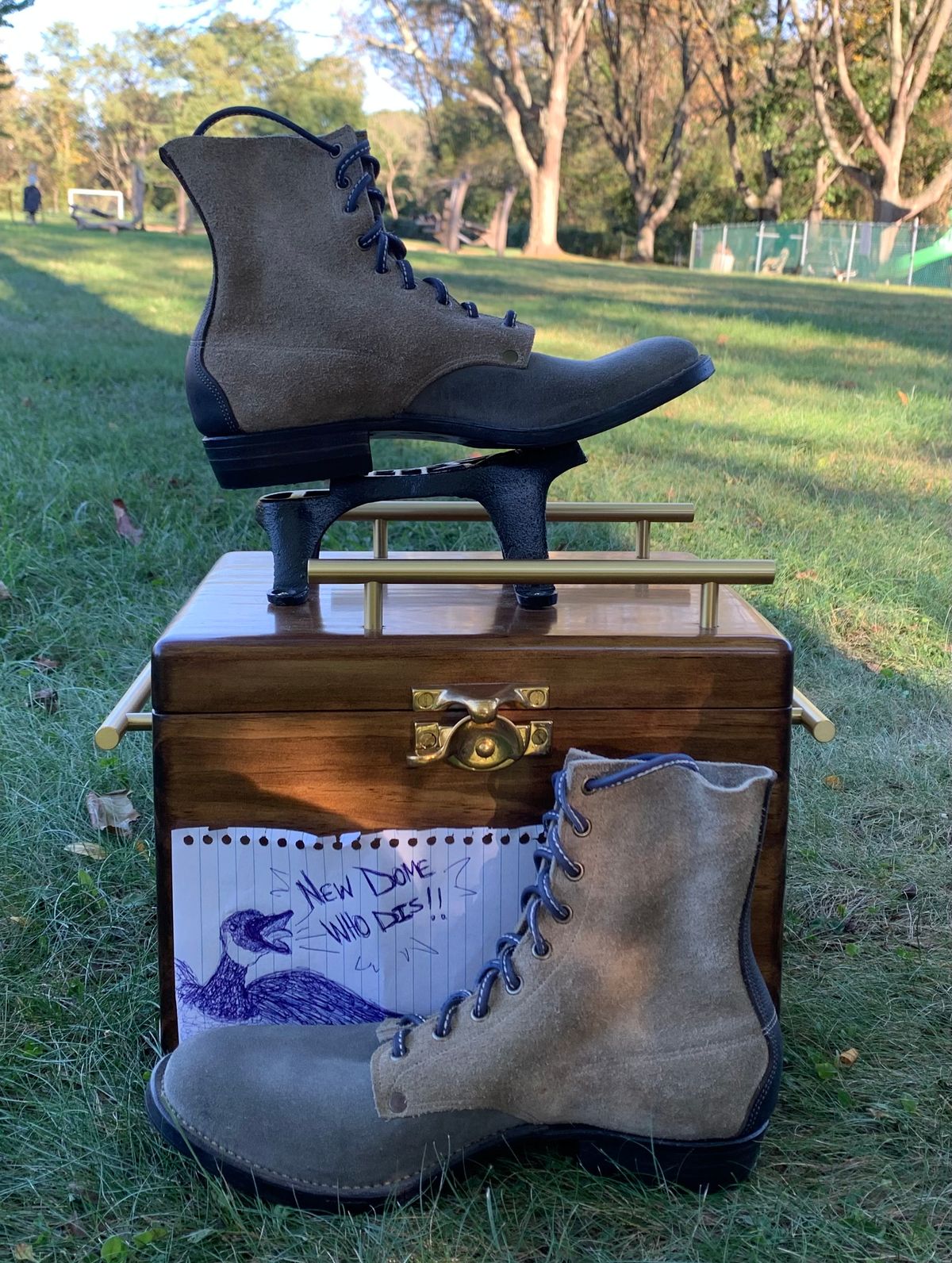 Photo by Emily on October 1, 2025 of the NF Bootmaker Belmont Boot in C.F. Stead Milkshake Desert Oasis Suede & C.F. Stead Flint Kudu & Horween Washed Black Chromexcel & C.F. Stead Storm Suede.